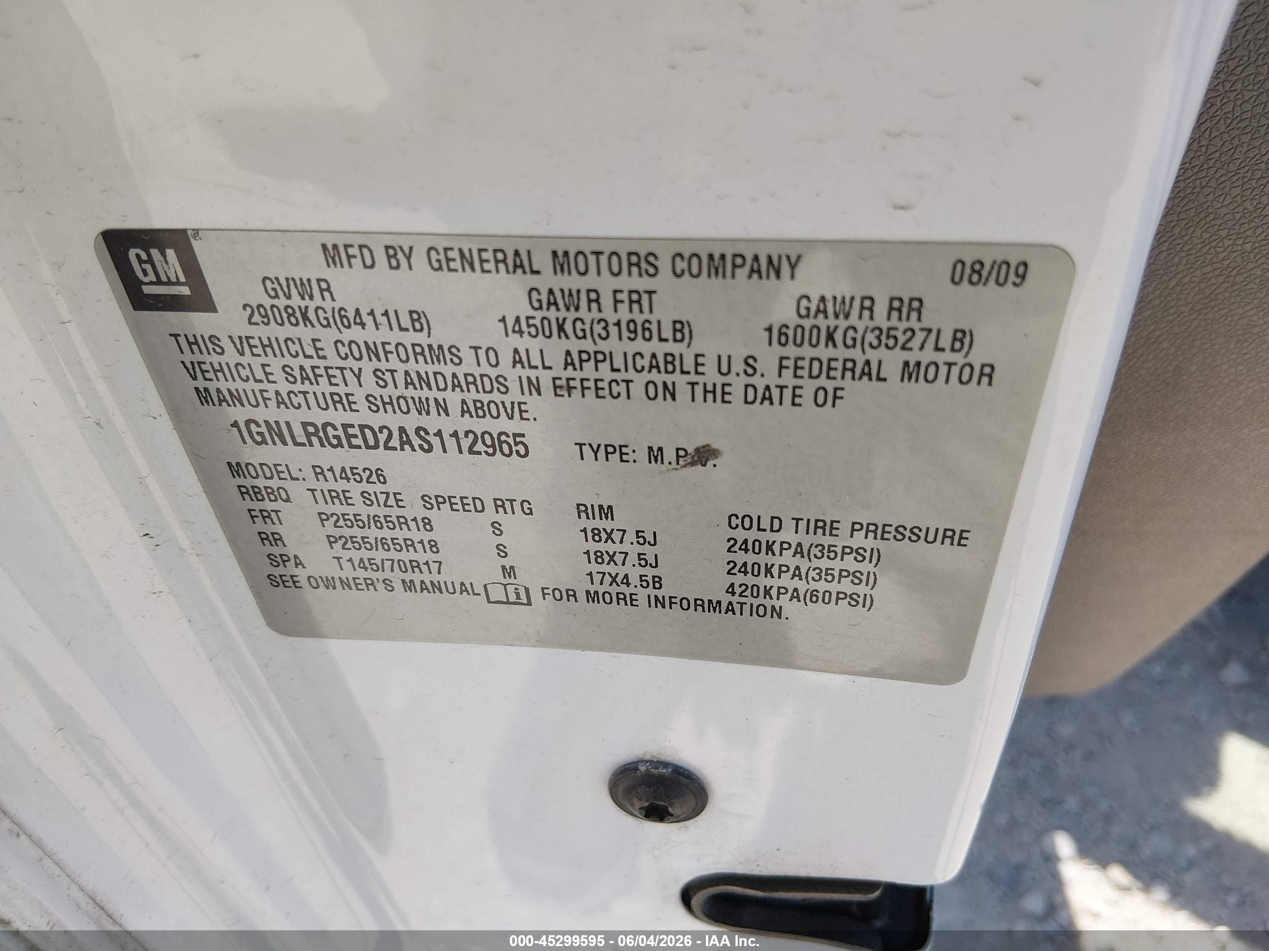 2010 Chevrolet Traverse Lt White vin: 1GNLRGED2AS112965
