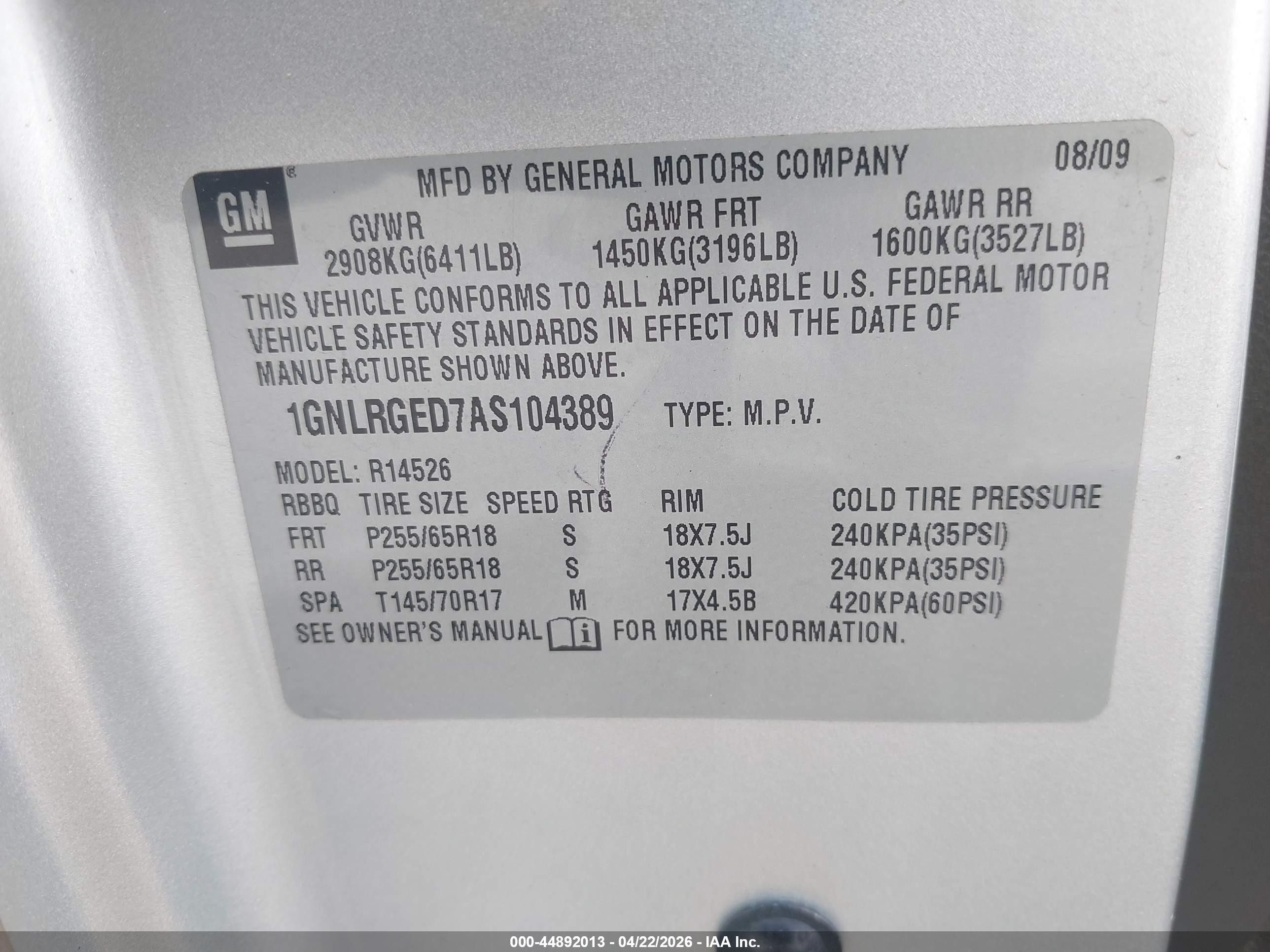2010 Chevrolet Traverse Lt Silver vin: 1GNLRGED7AS104389