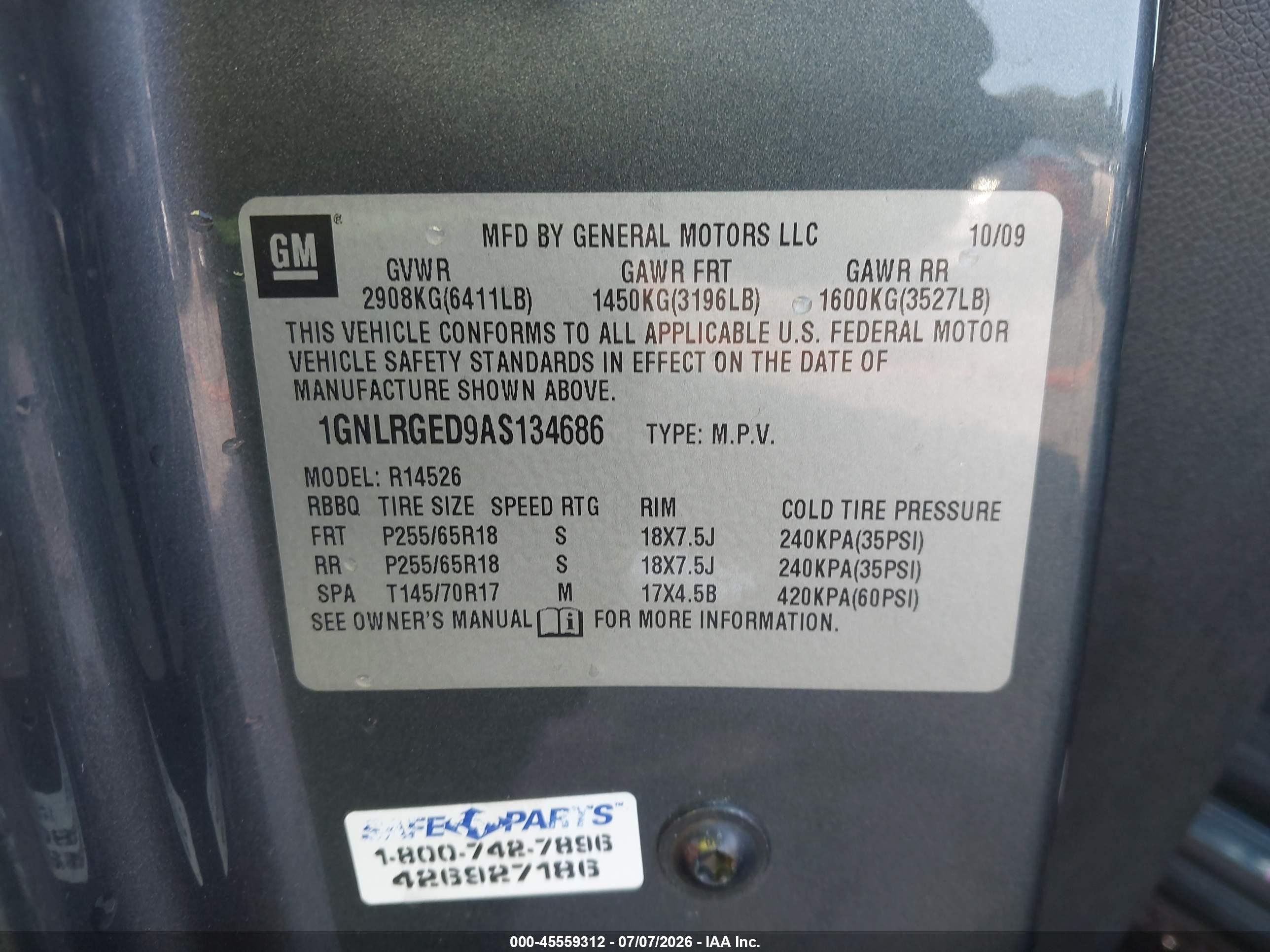 2010 Chevrolet Traverse Lt Серый vin: 1GNLRGED9AS134686