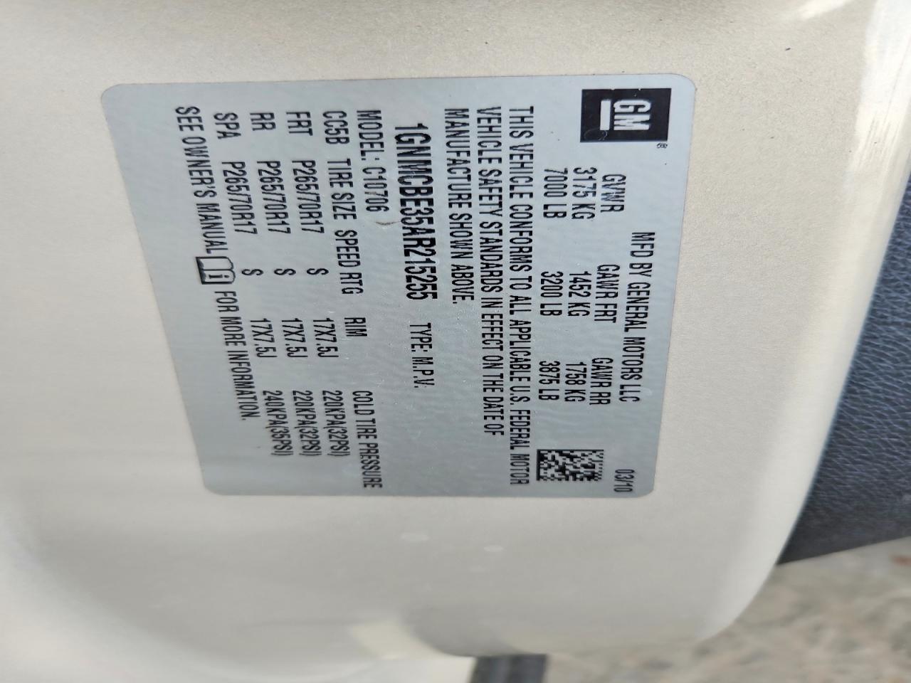 2010 Chevrolet Tahoe C1500 Lt Cream vin: 1GNMCBE35AR215255