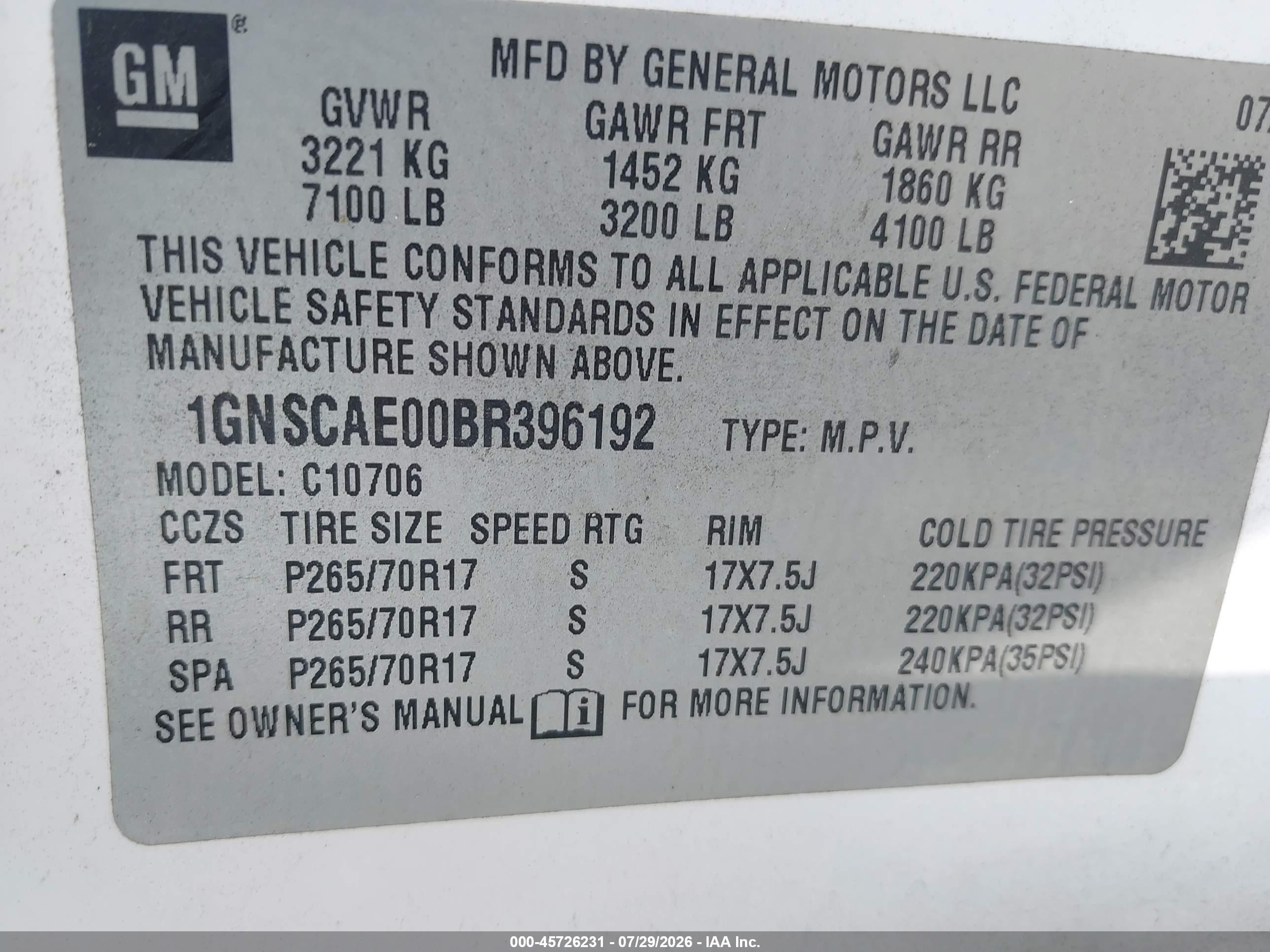 2011 Chevrolet Tahoe Ls White vin: 1GNSCAE00BR396192