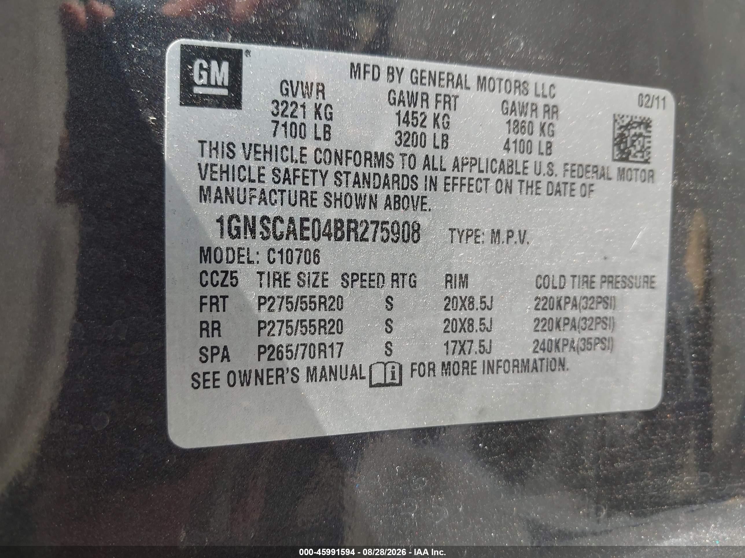 2011 Chevrolet Tahoe Ls Black vin: 1GNSCAE04BR275908