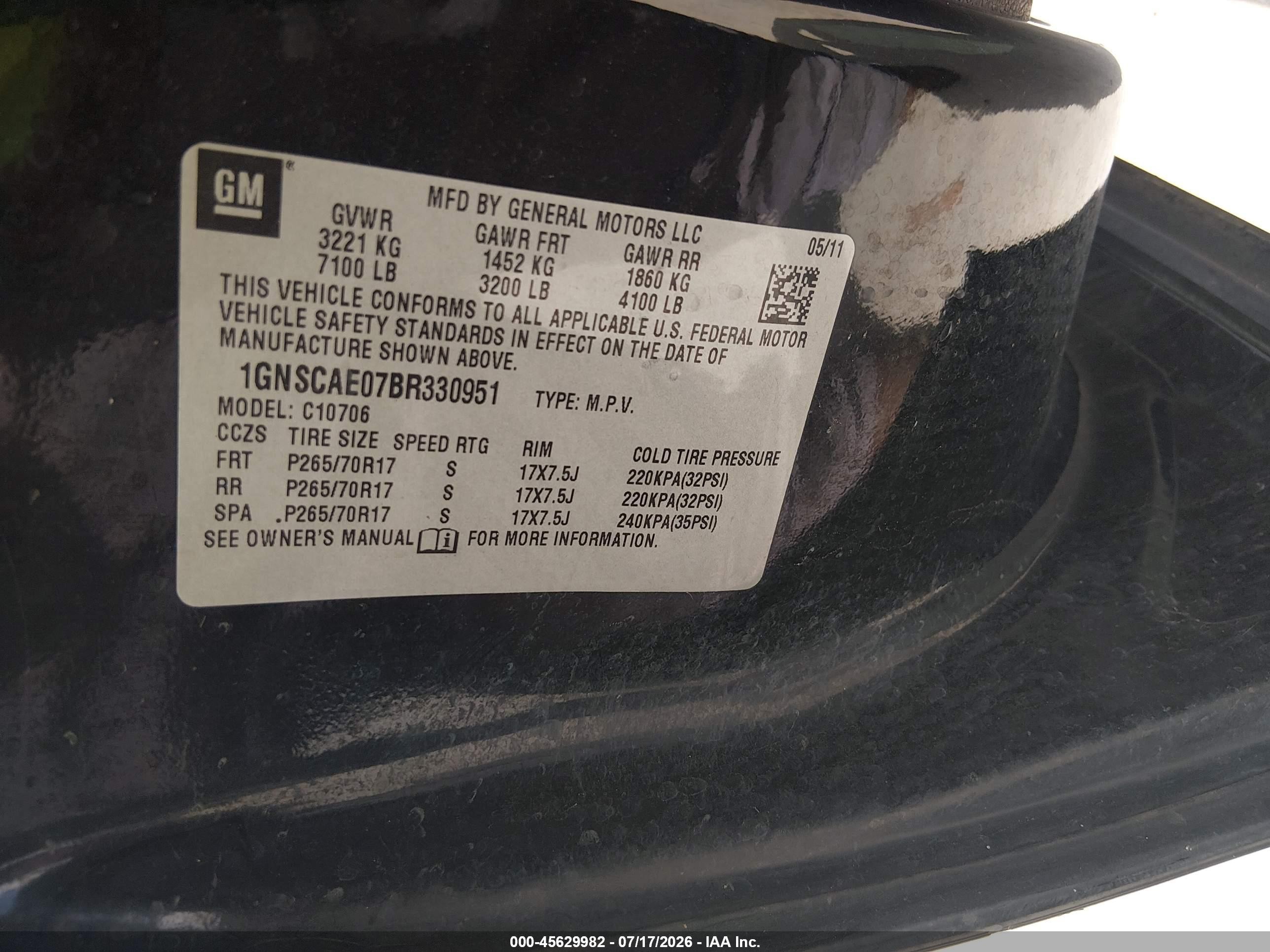 2011 Chevrolet Tahoe Ls Black vin: 1GNSCAE07BR330951