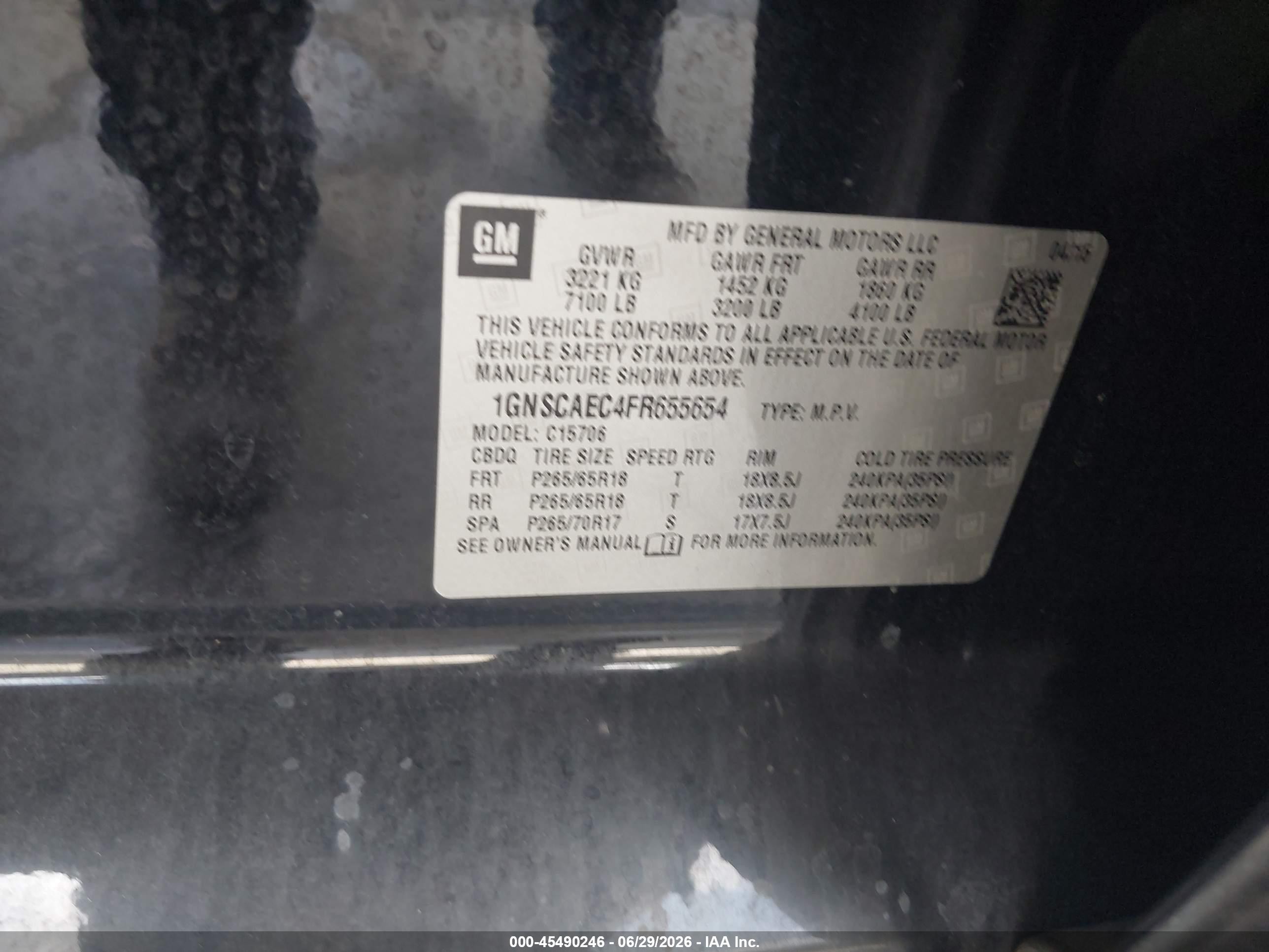 2015 Chevrolet Tahoe Ls Black vin: 1GNSCAEC4FR655654