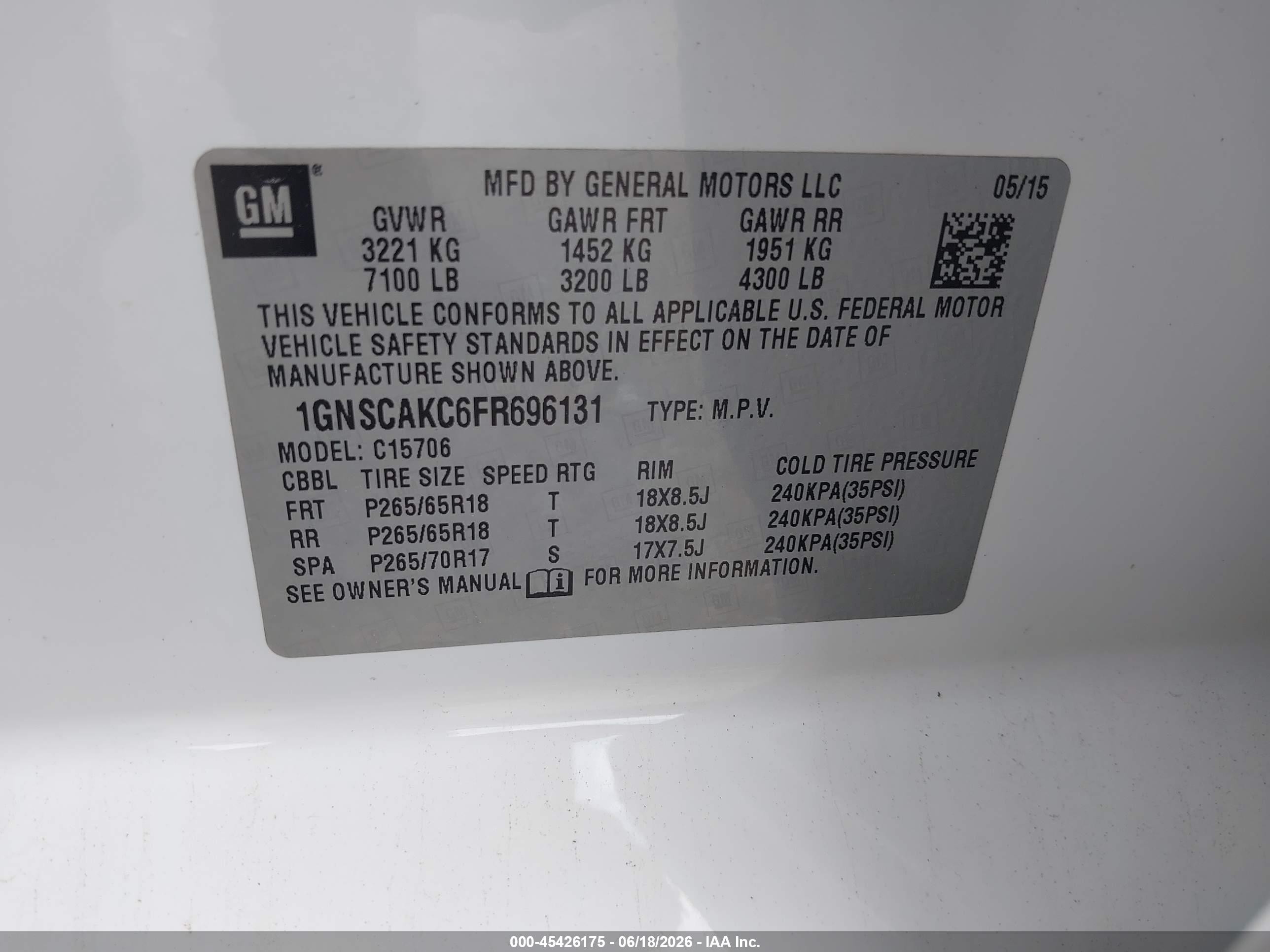 2015 Chevrolet Tahoe Ls White vin: 1GNSCAKC6FR696131