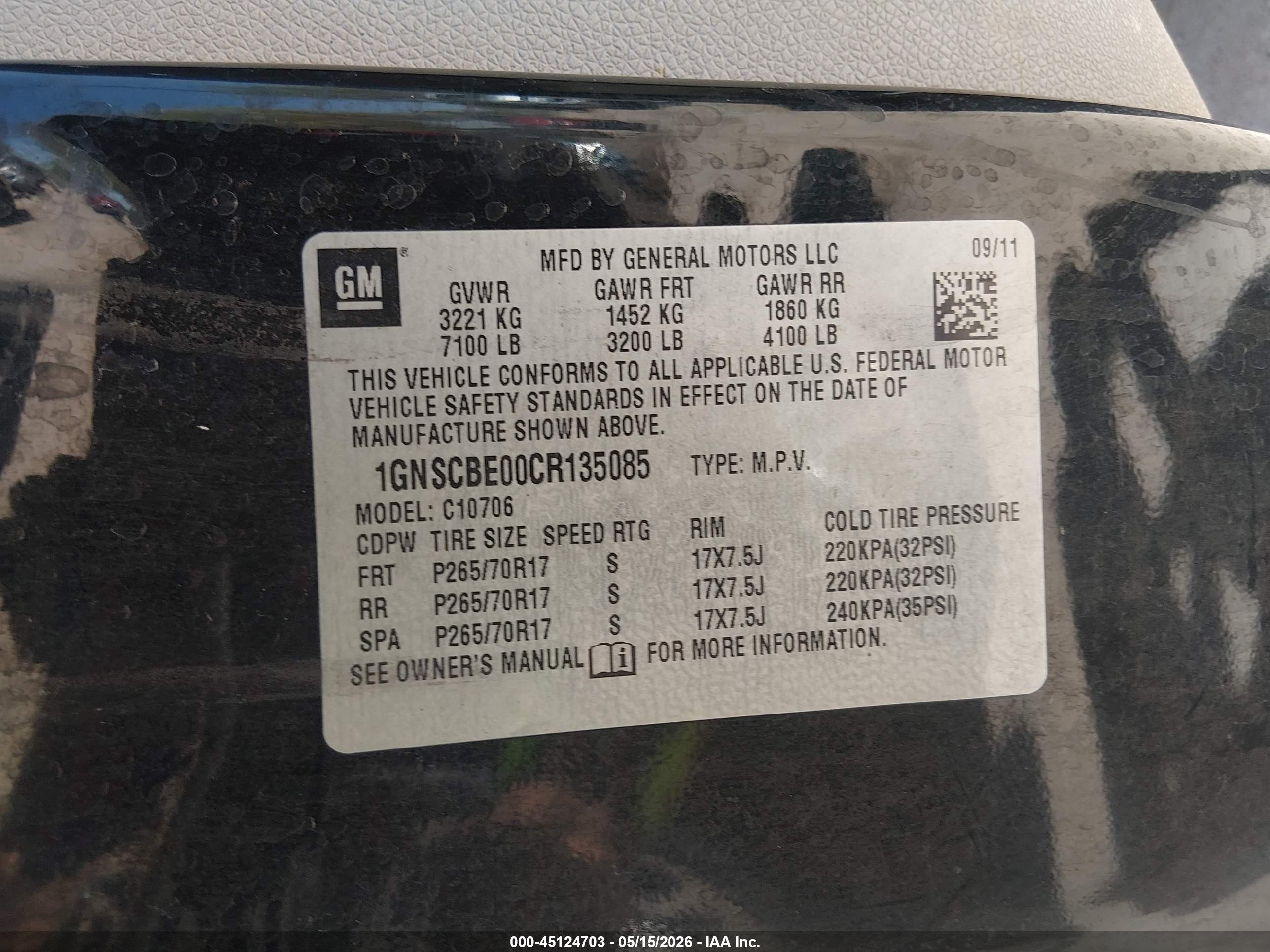 2012 Chevrolet Tahoe Lt Black vin: 1GNSCBE00CR135085