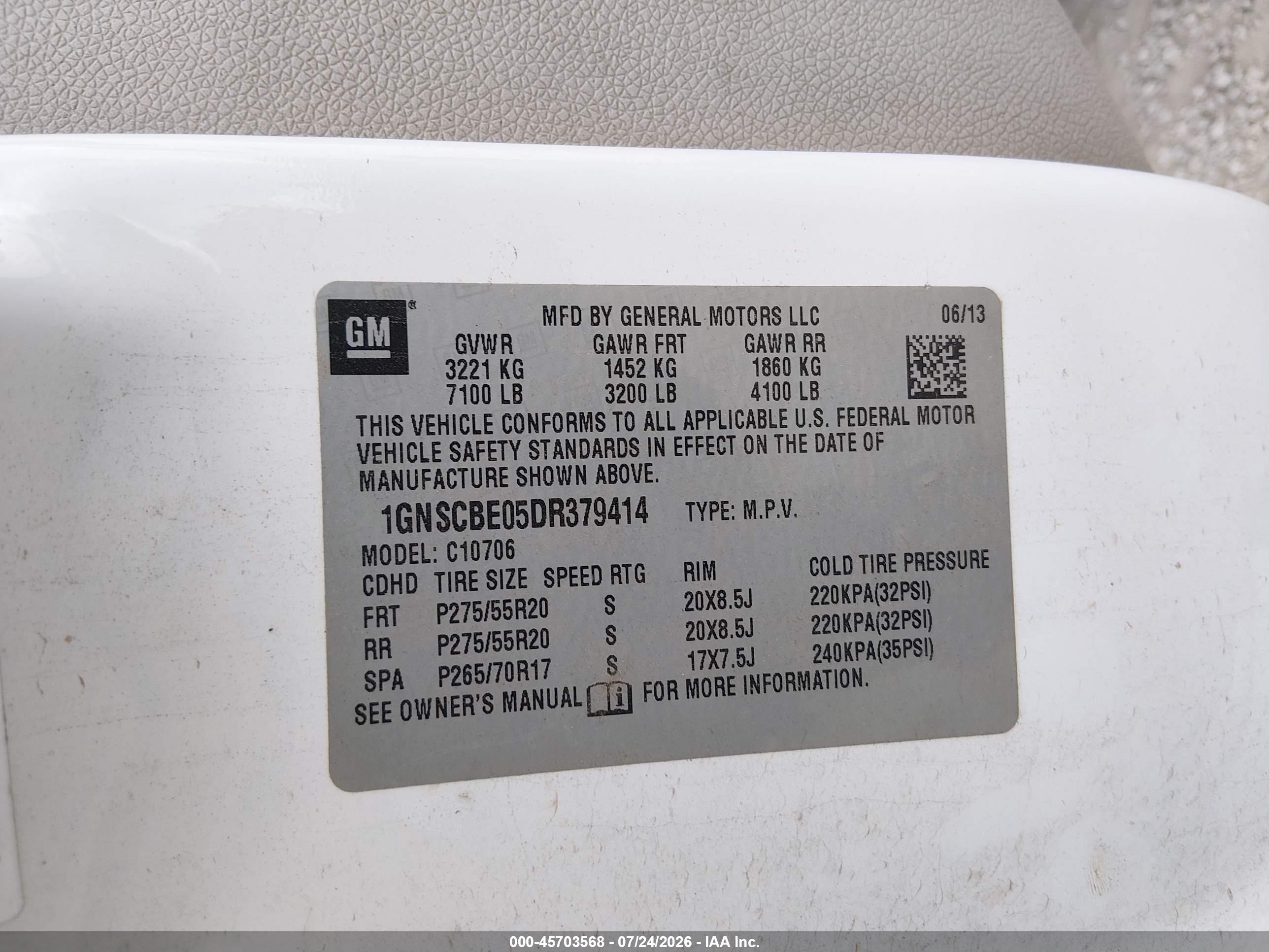 2013 Chevrolet Tahoe Lt White vin: 1GNSCBE05DR379414