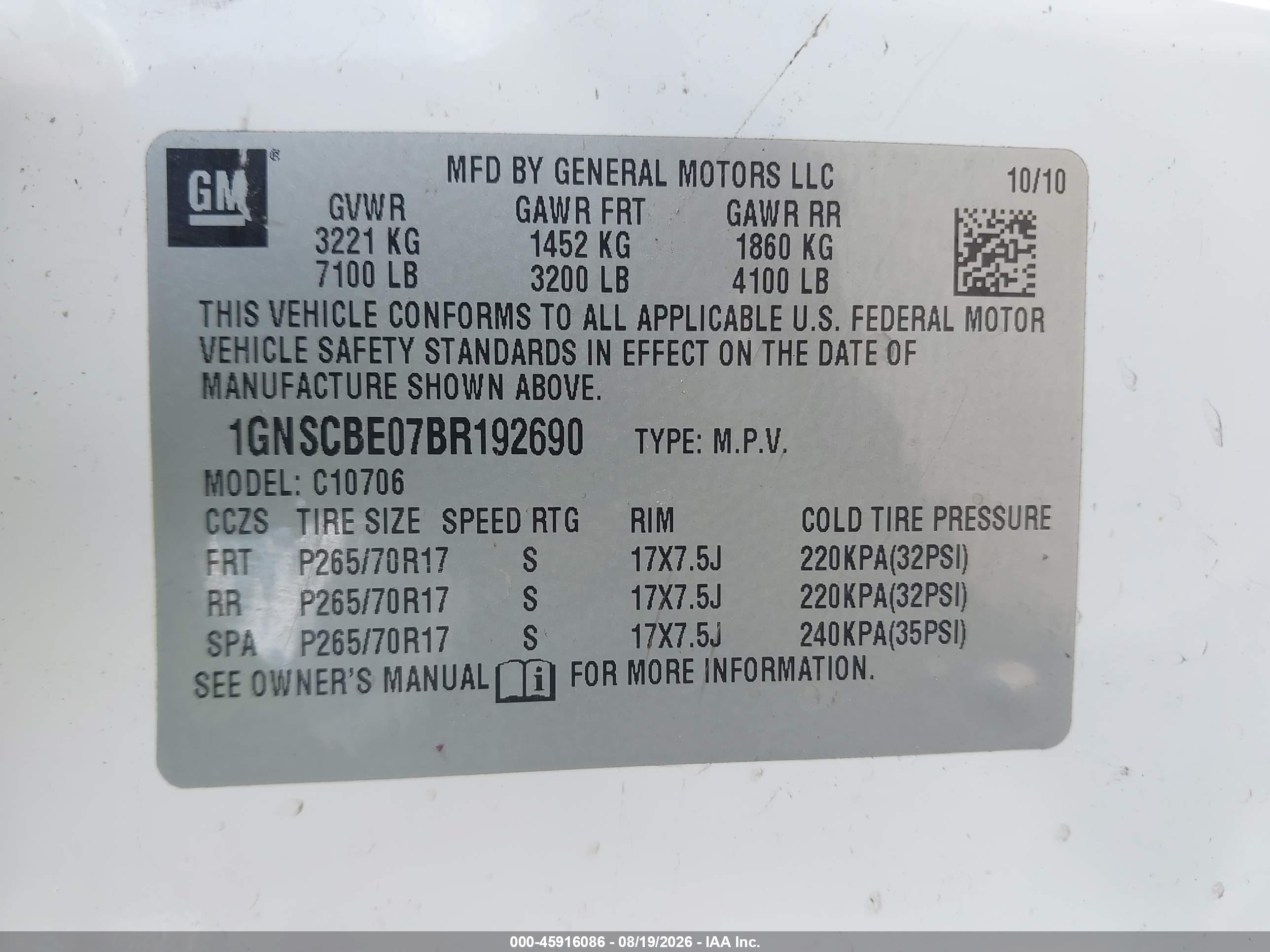 2011 Chevrolet Tahoe Lt White vin: 1GNSCBE07BR192690