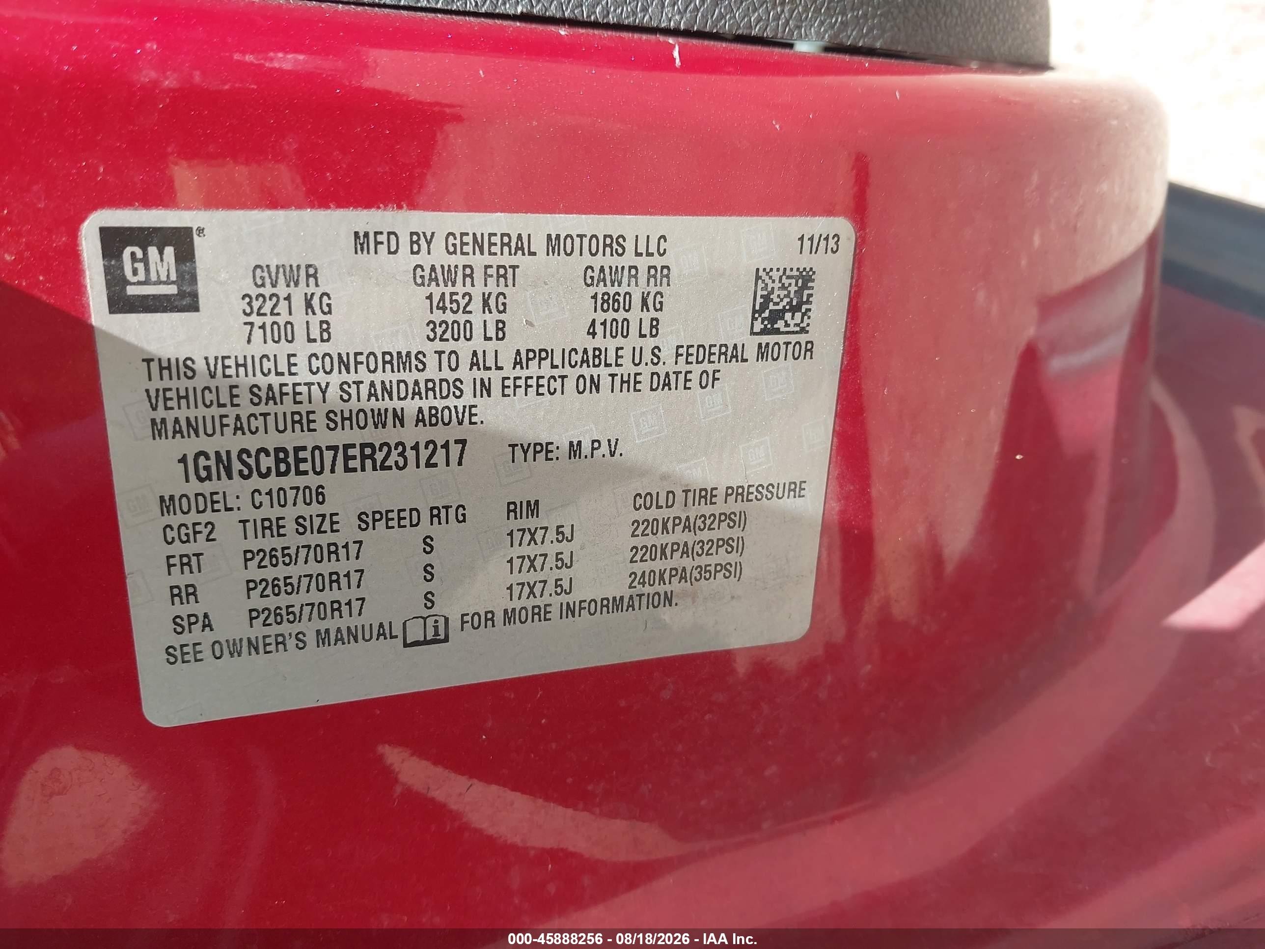 2014 Chevrolet Tahoe Lt Red vin: 1GNSCBE07ER231217
