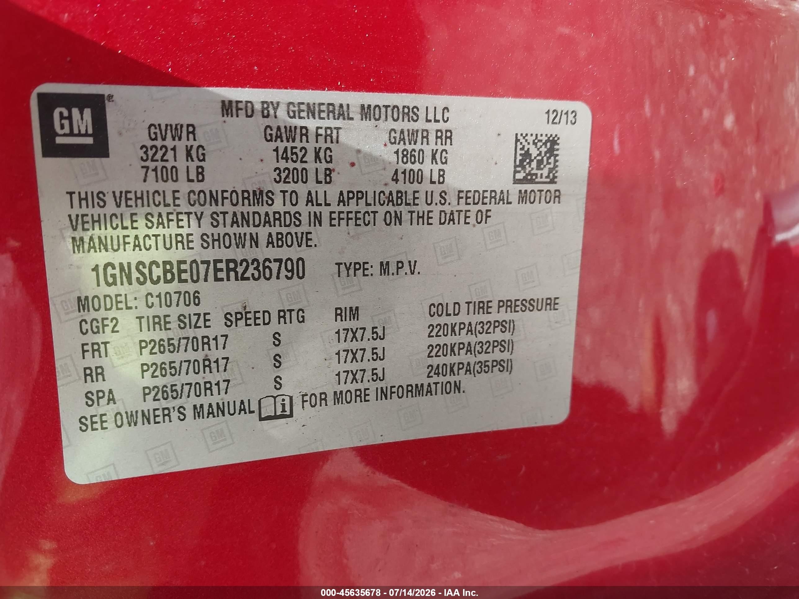 2014 Chevrolet Tahoe Lt Красный vin: 1GNSCBE07ER236790