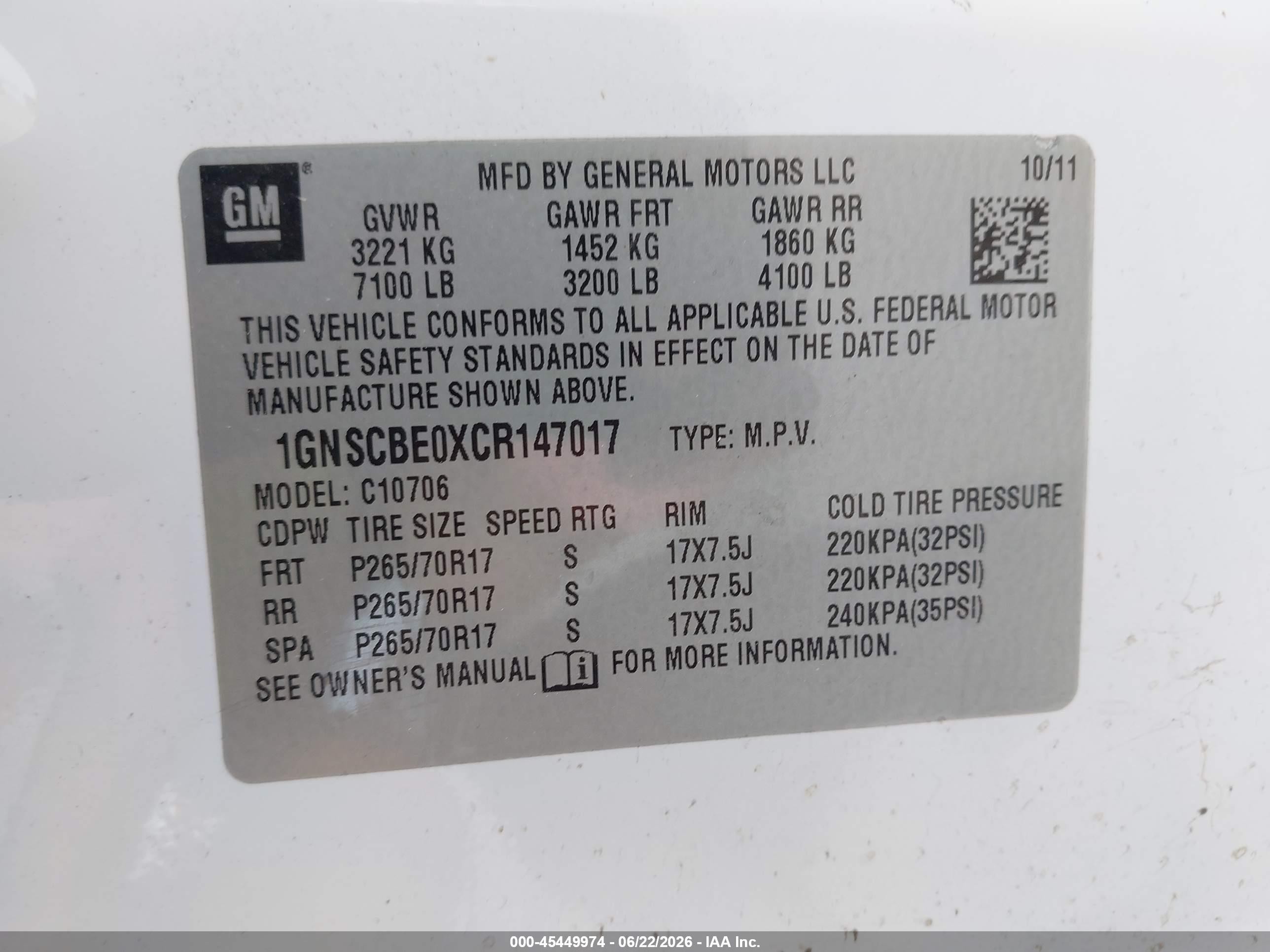 2012 Chevrolet Tahoe Lt White vin: 1GNSCBE0XCR147017