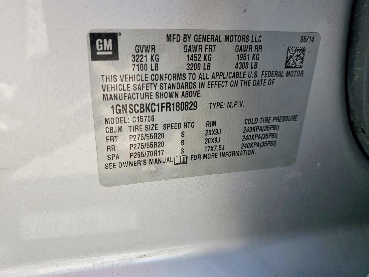 2015 Chevrolet Tahoe C1500 Lt Silver vin: 1GNSCBKC1FR180829