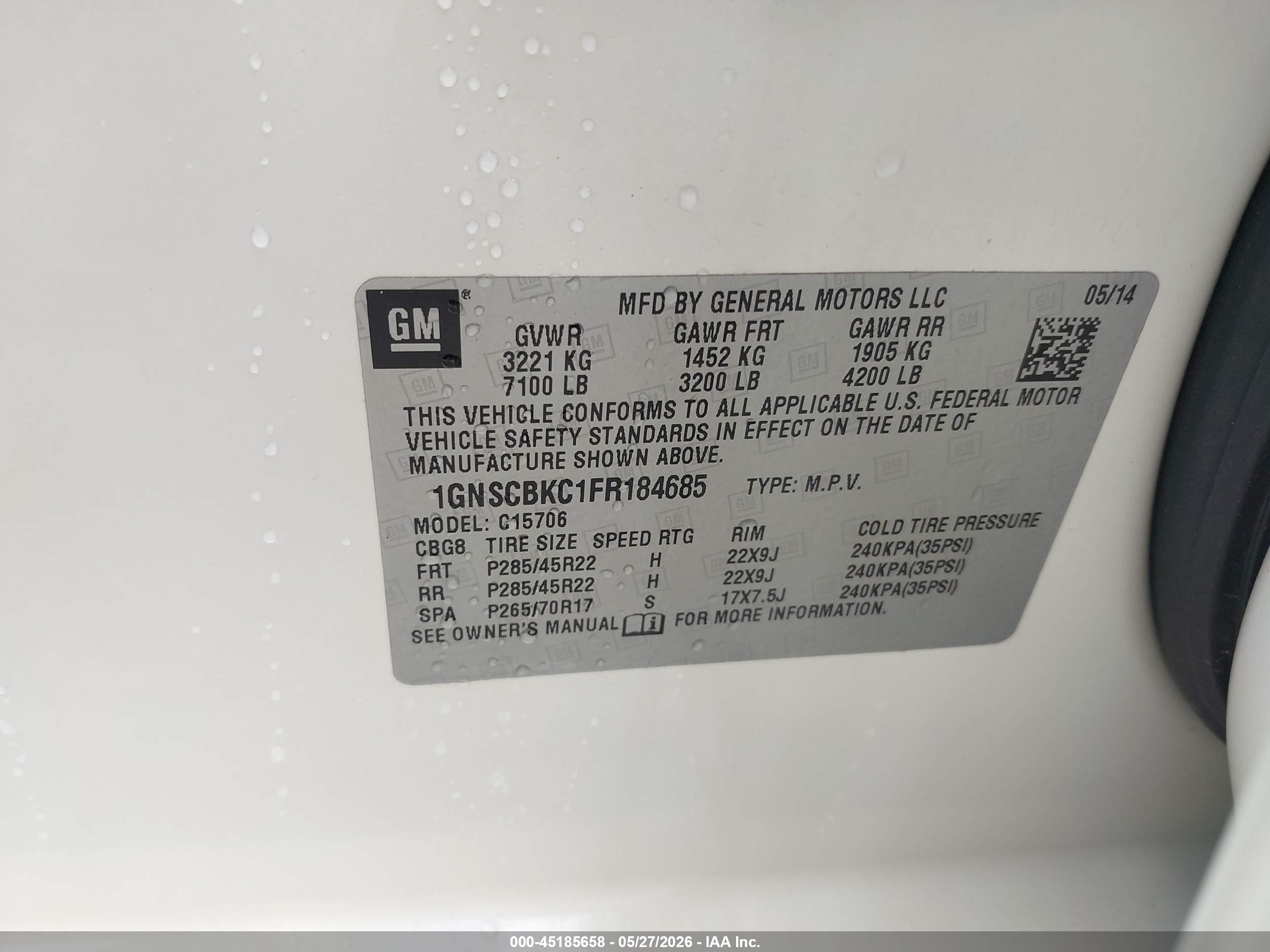 2015 Chevrolet Tahoe Lt White vin: 1GNSCBKC1FR184685