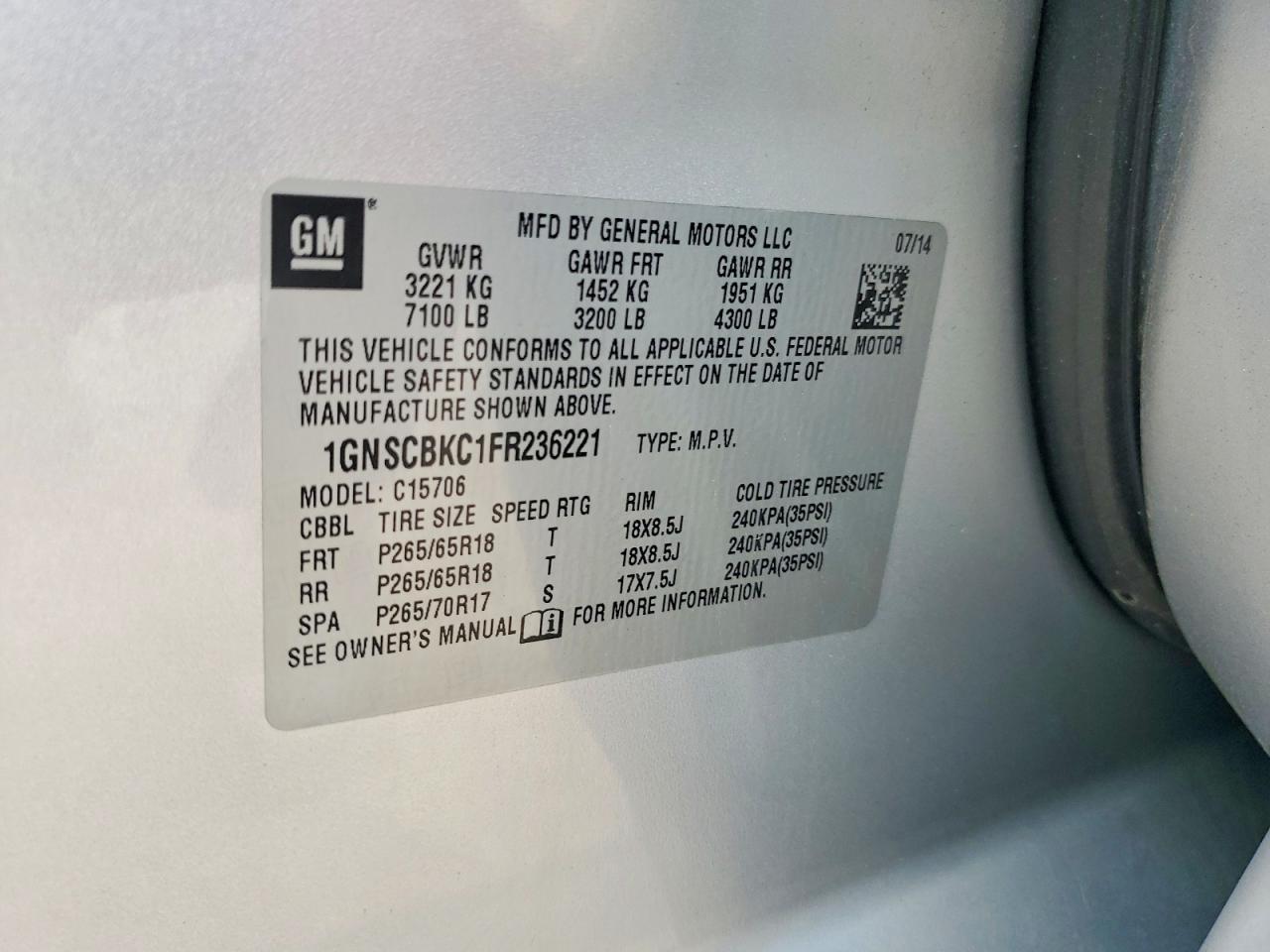 2015 Chevrolet Tahoe C1500 Lt Silver vin: 1GNSCBKC1FR236221
