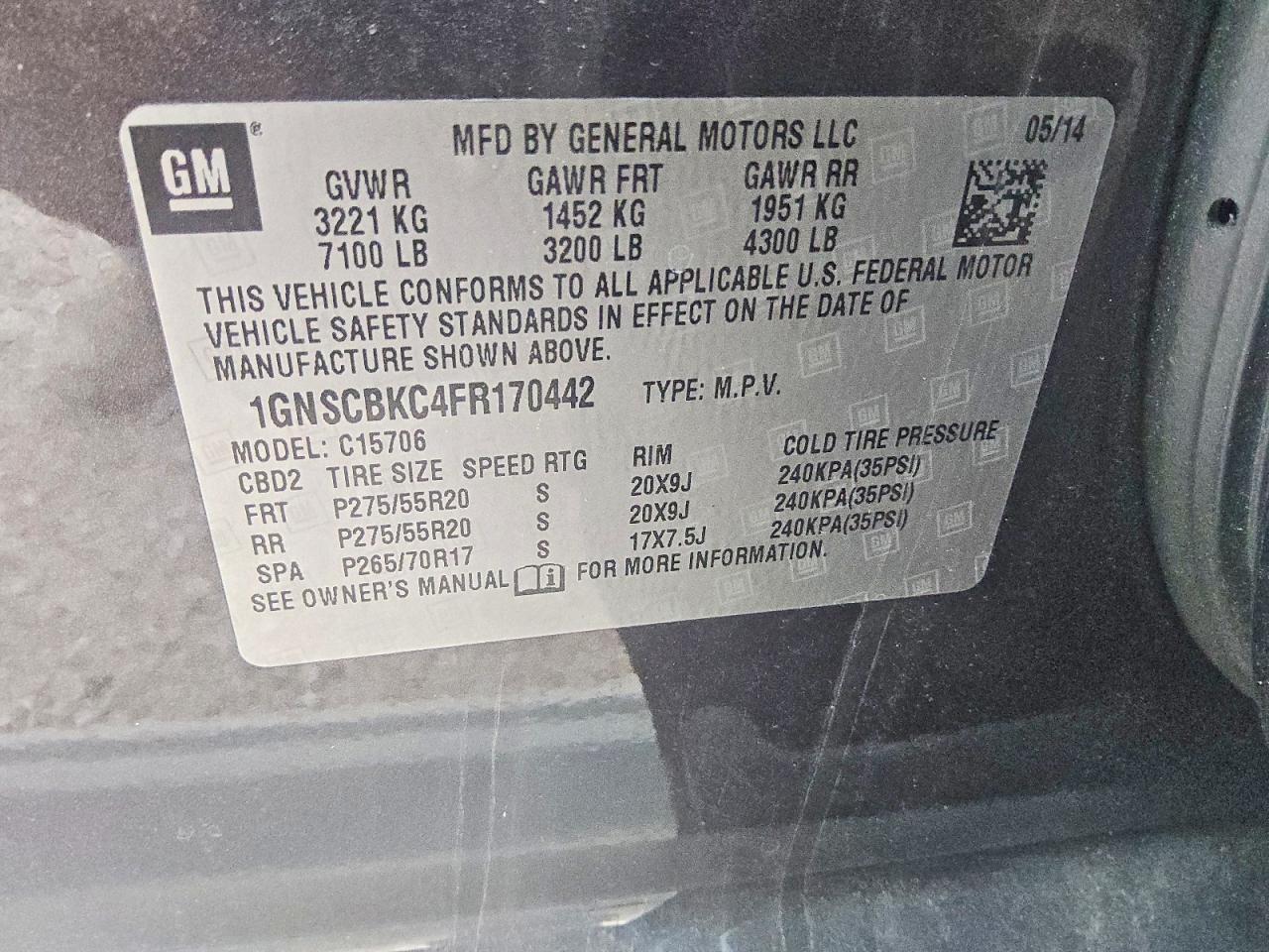 2015 Chevrolet Tahoe C1500 Lt Gray vin: 1GNSCBKC4FR170442