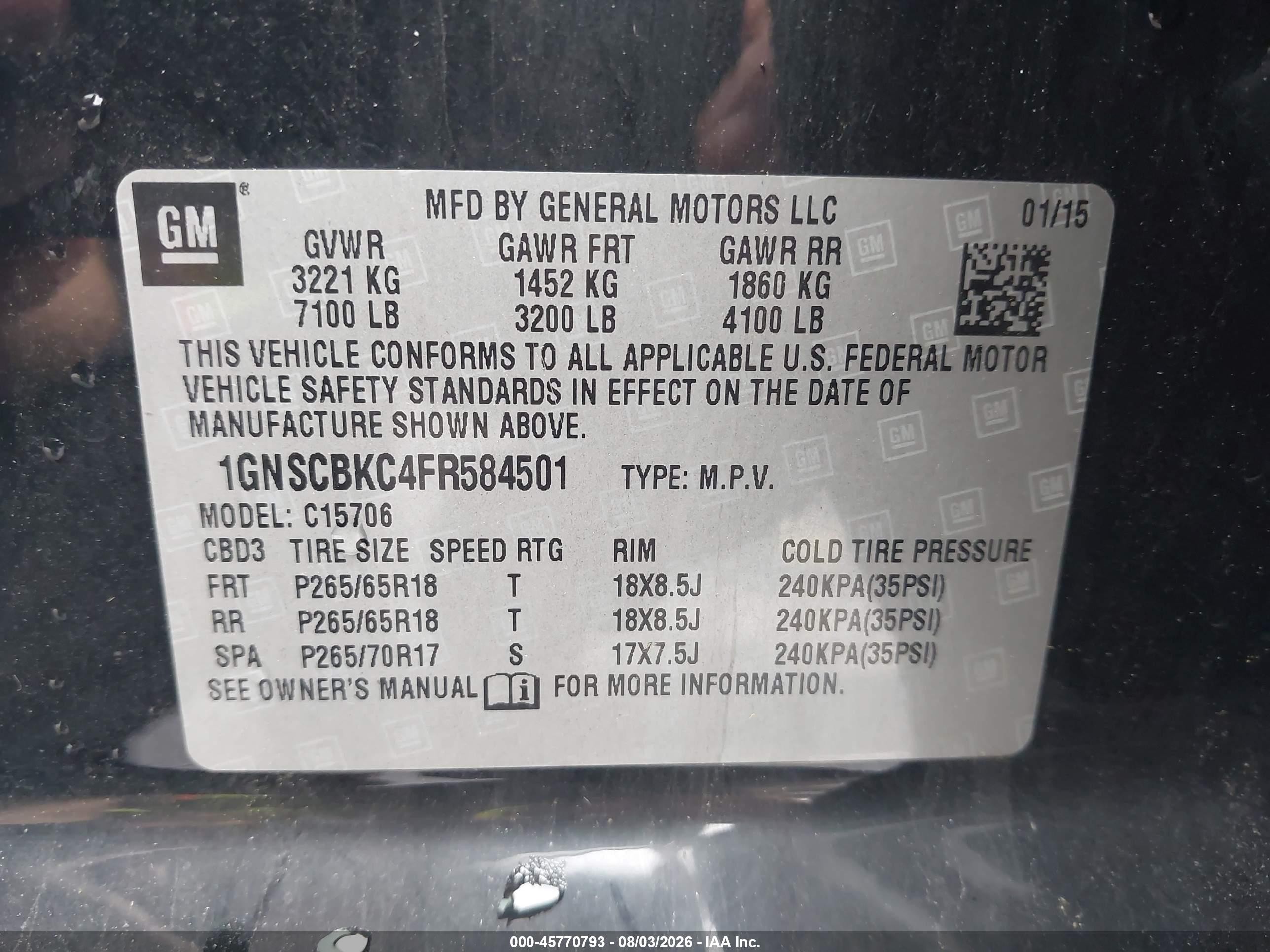 2015 Chevrolet Tahoe Lt Black vin: 1GNSCBKC4FR584501