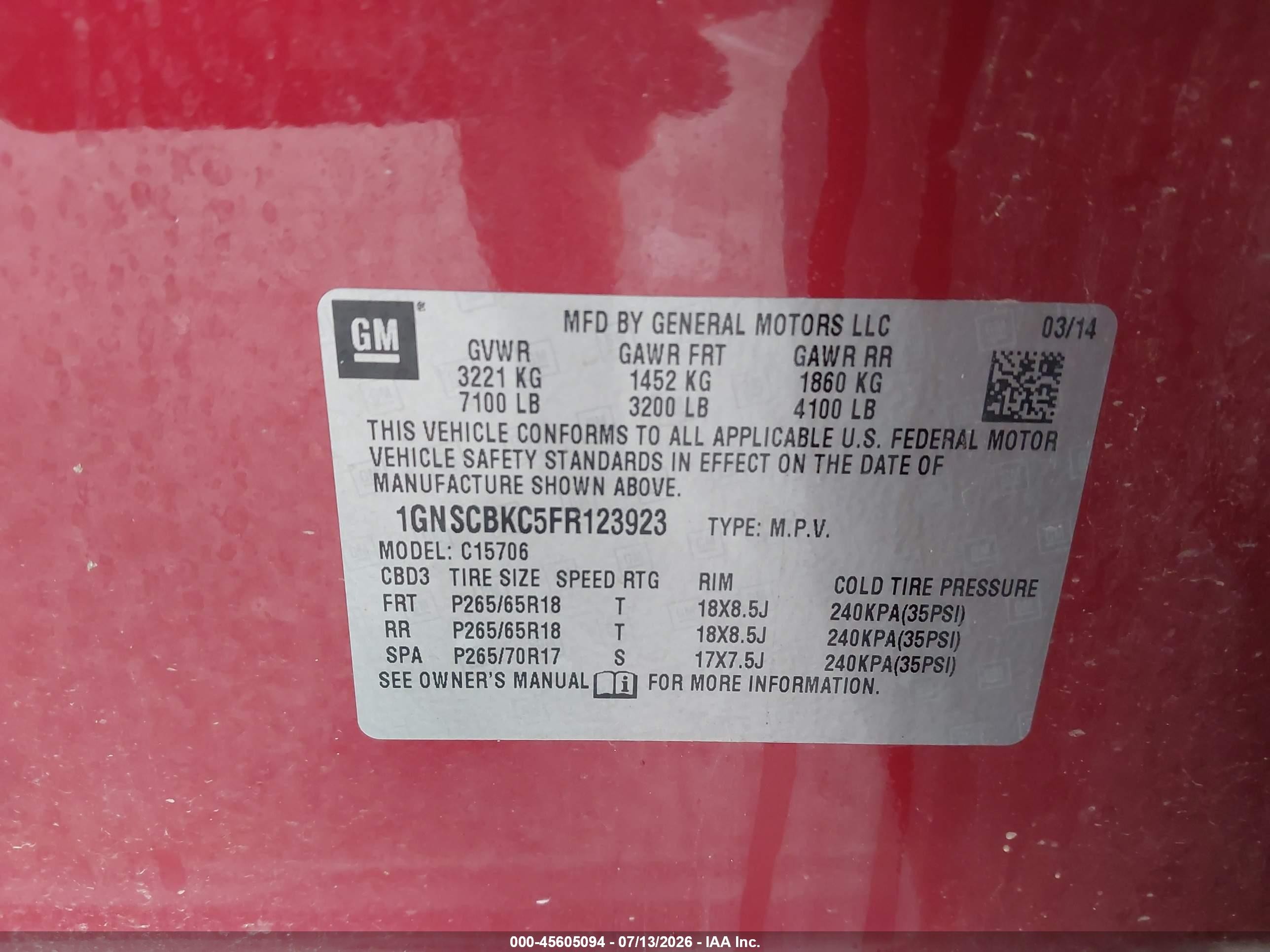 2015 Chevrolet Tahoe Lt Красный vin: 1GNSCBKC5FR123923