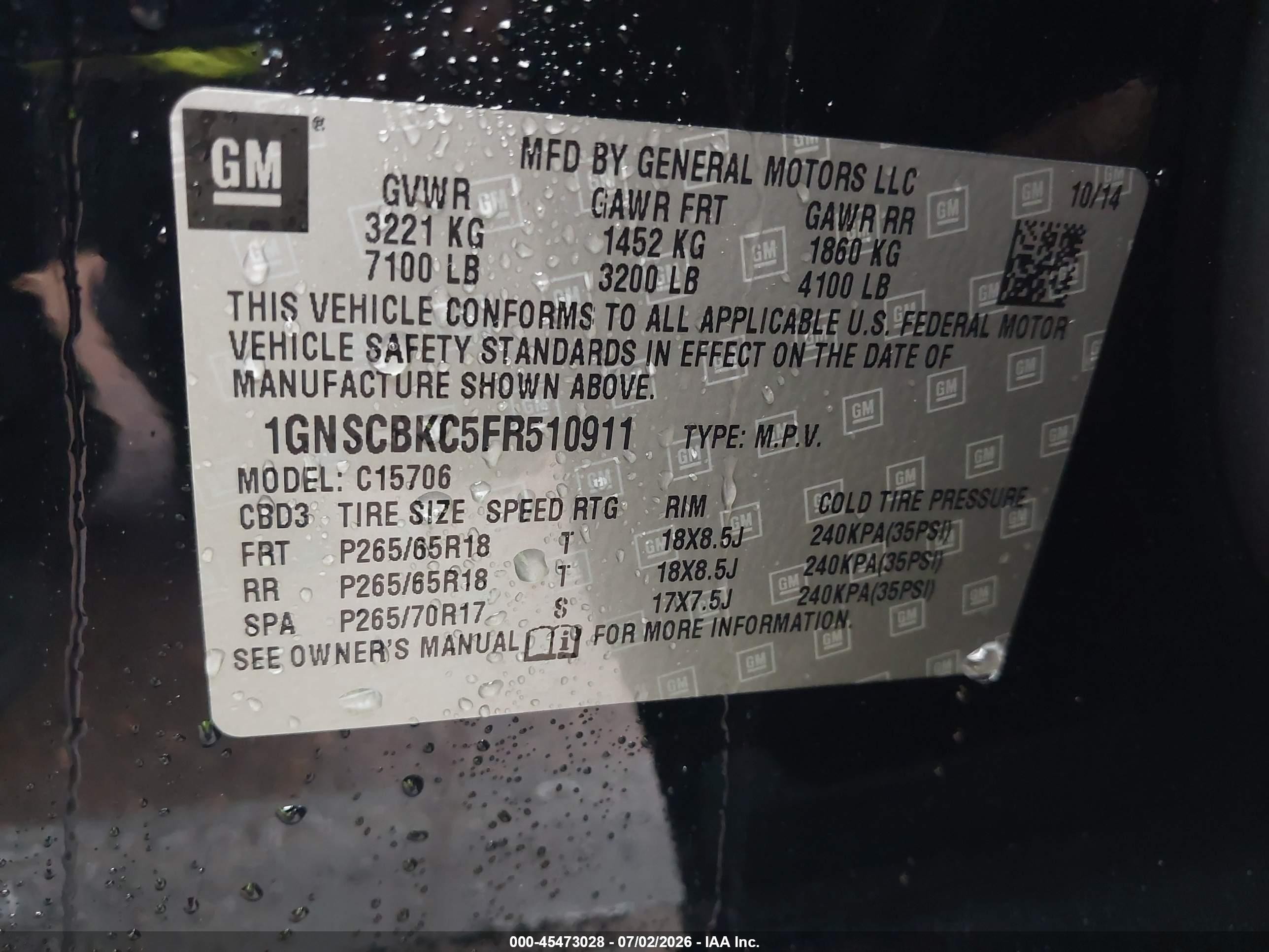 2015 Chevrolet Tahoe Lt Black vin: 1GNSCBKC5FR510911