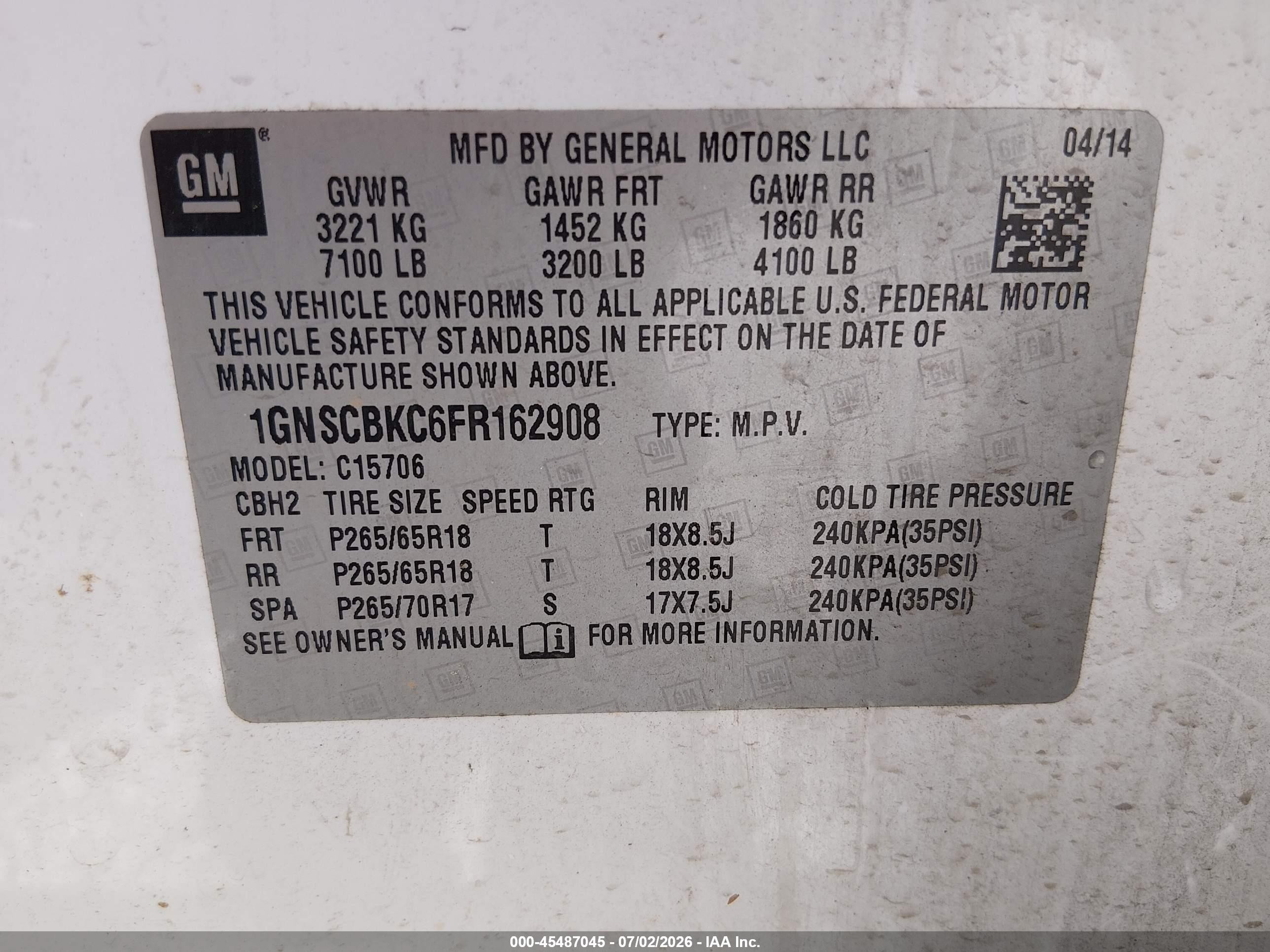 2015 Chevrolet Tahoe Lt White vin: 1GNSCBKC6FR162908