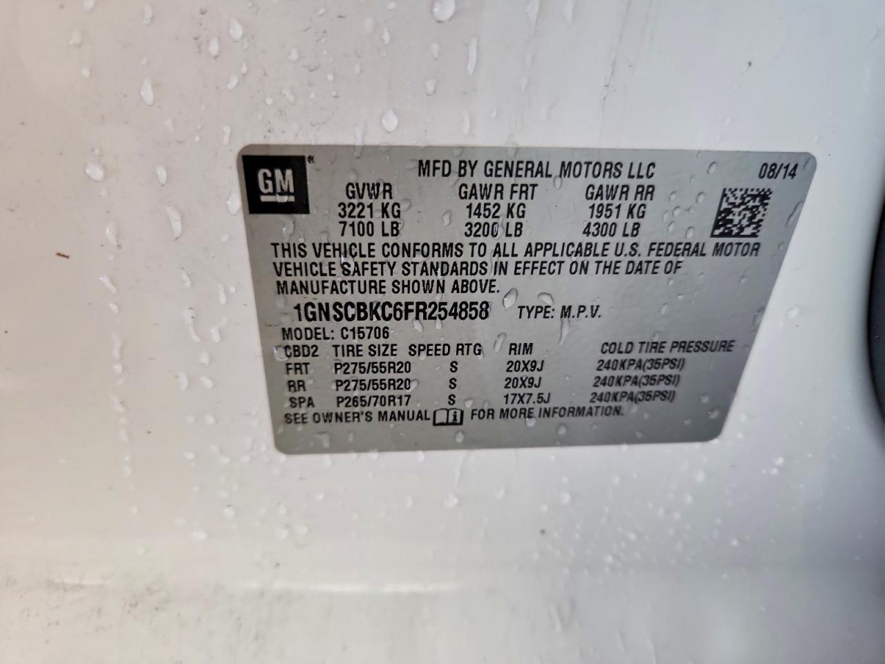 2015 Chevrolet Tahoe C1500 Lt White vin: 1GNSCBKC6FR254858