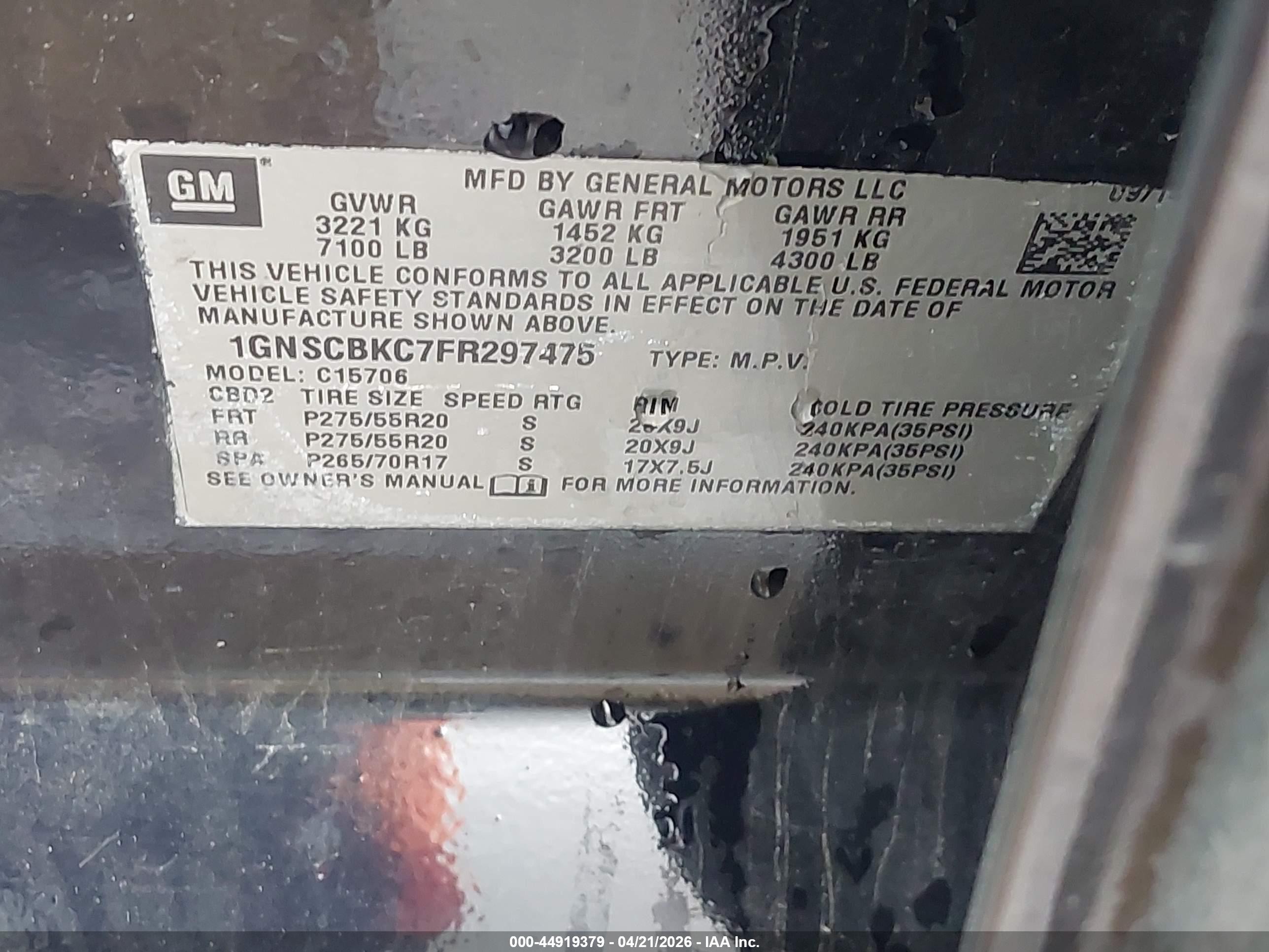 2015 Chevrolet Tahoe Lt Черный vin: 1GNSCBKC7FR297475