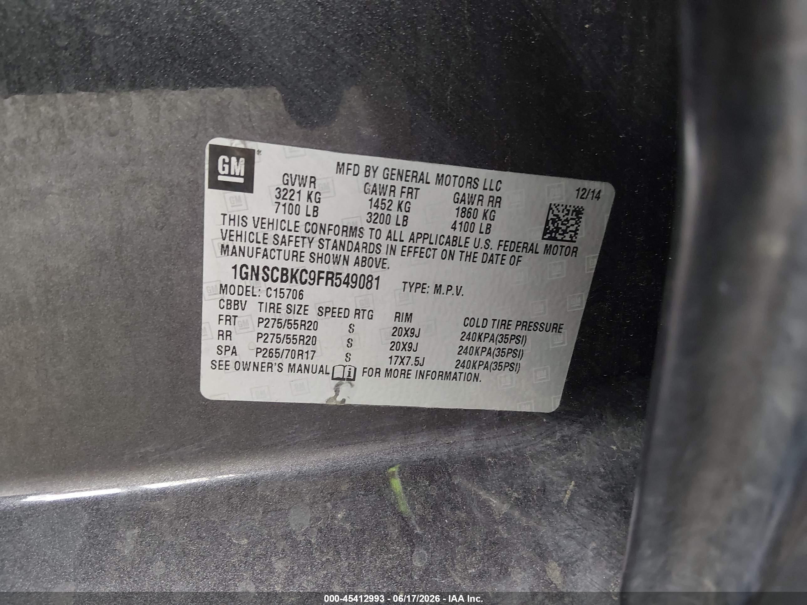 2015 Chevrolet Tahoe Lt Gray vin: 1GNSCBKC9FR549081