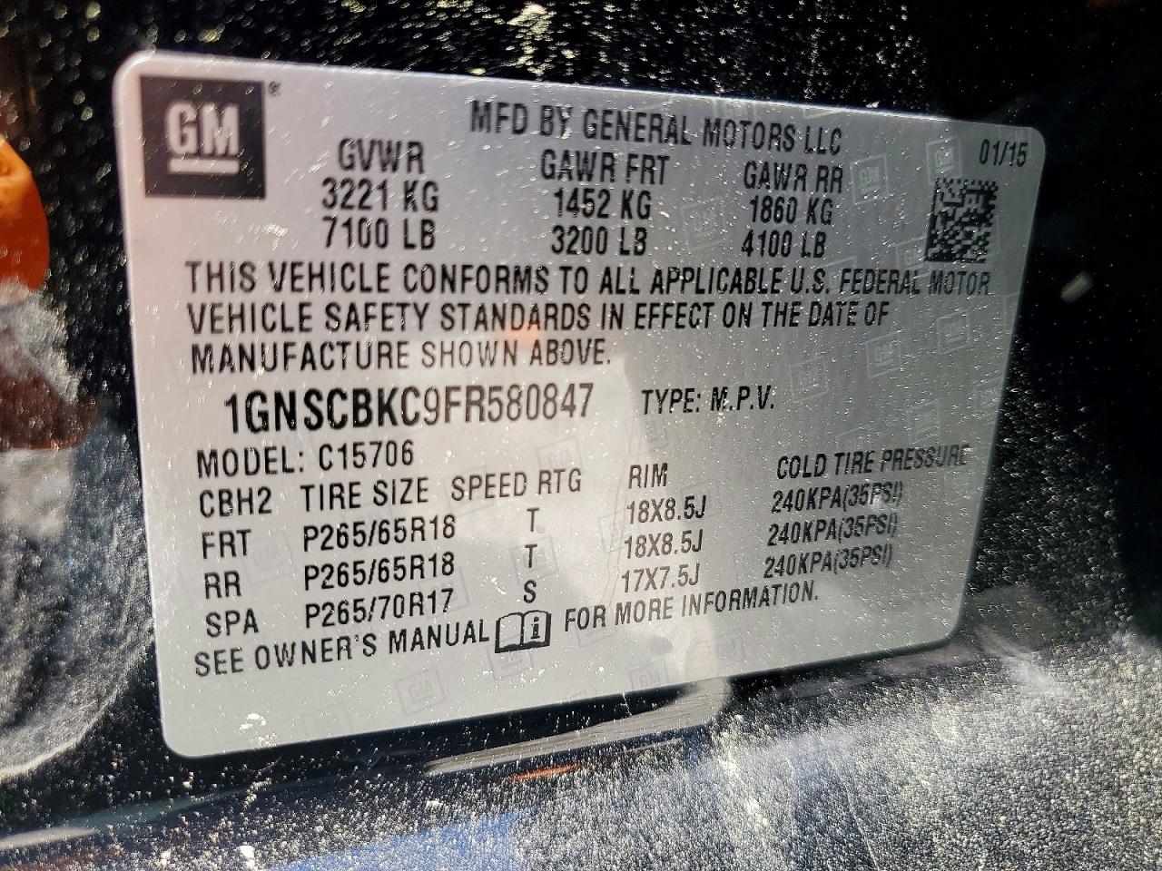 2015 Chevrolet Tahoe C1500 Lt Черный vin: 1GNSCBKC9FR580847