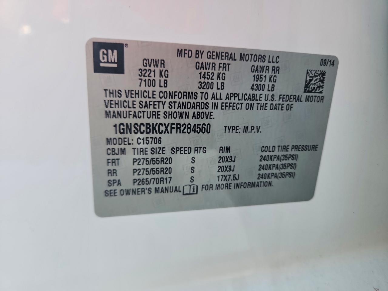 2015 Chevrolet Tahoe C1500 Lt White vin: 1GNSCBKCXFR284560