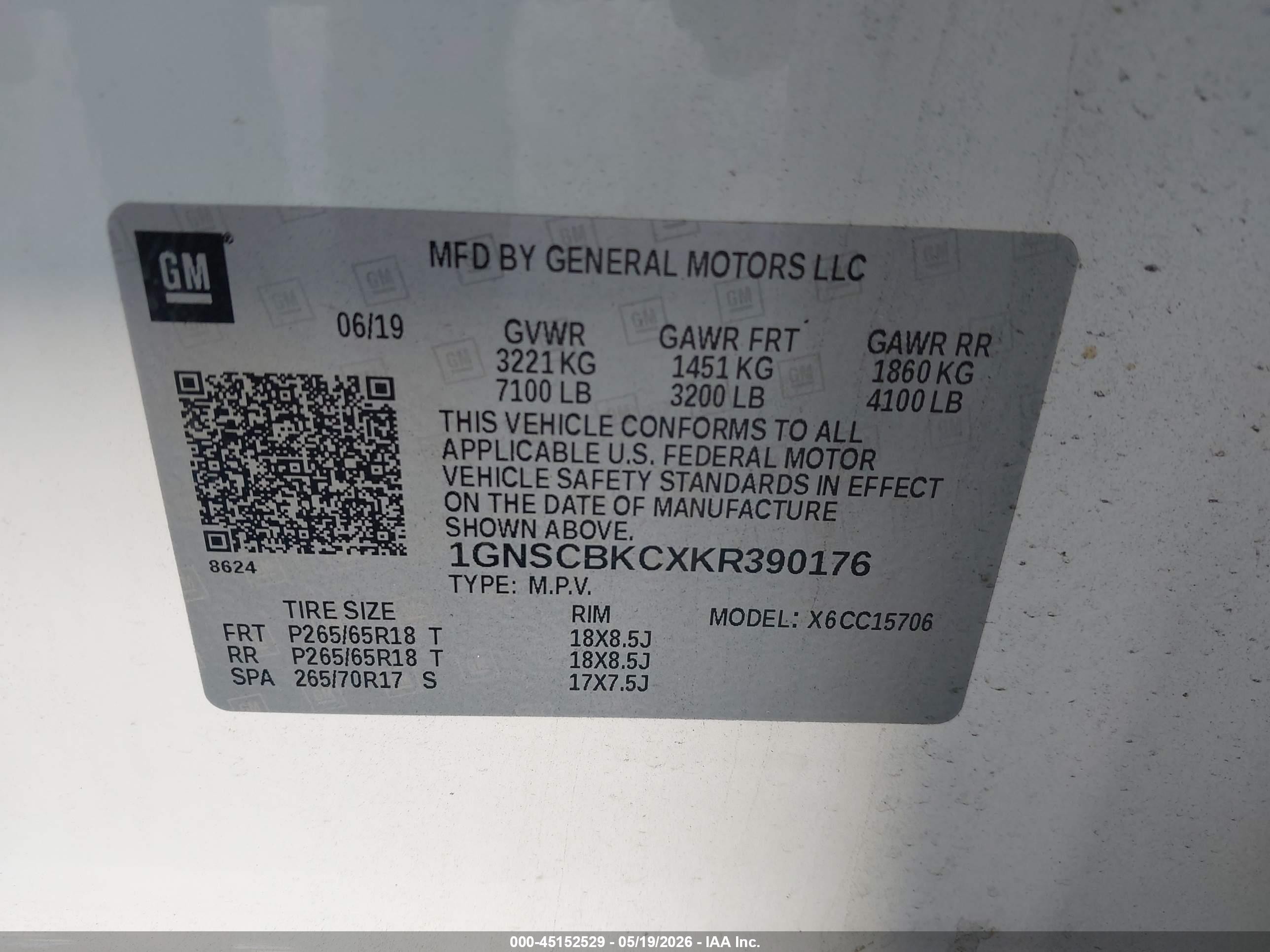 2019 Chevrolet Tahoe Lt White vin: 1GNSCBKCXKR390176
