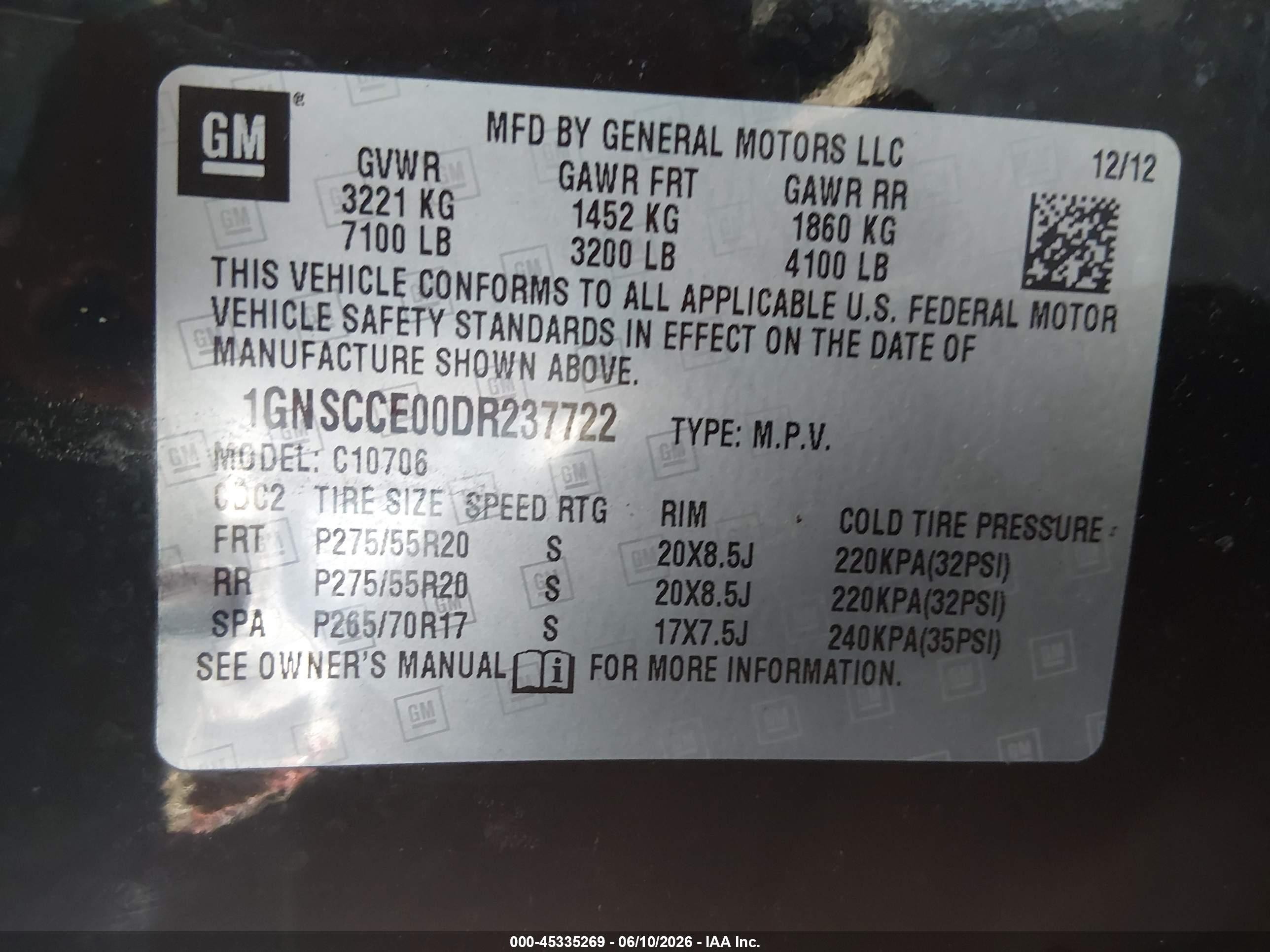2013 Chevrolet Tahoe Ltz Black vin: 1GNSCCE00DR237722