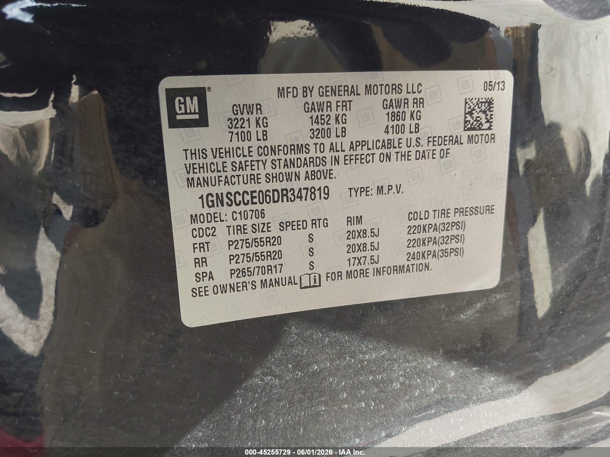 2013 Chevrolet Tahoe Ltz Black vin: 1GNSCCE06DR347819