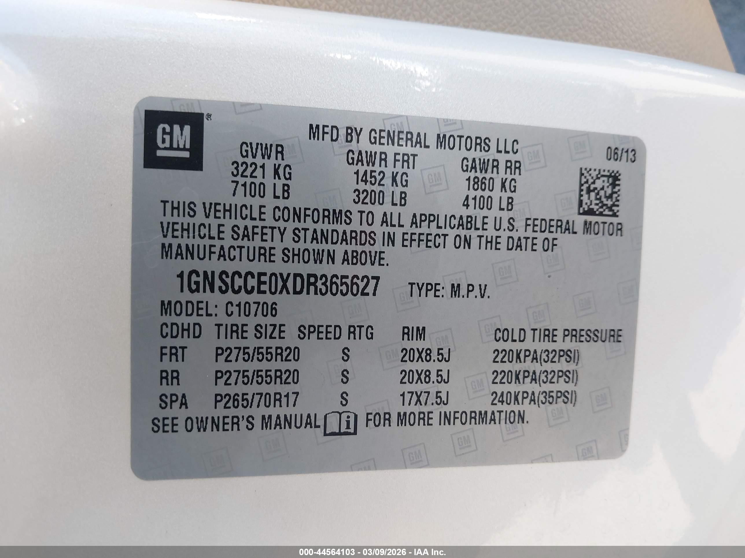 2013 Chevrolet Tahoe Ltz White vin: 1GNSCCE0XDR365627