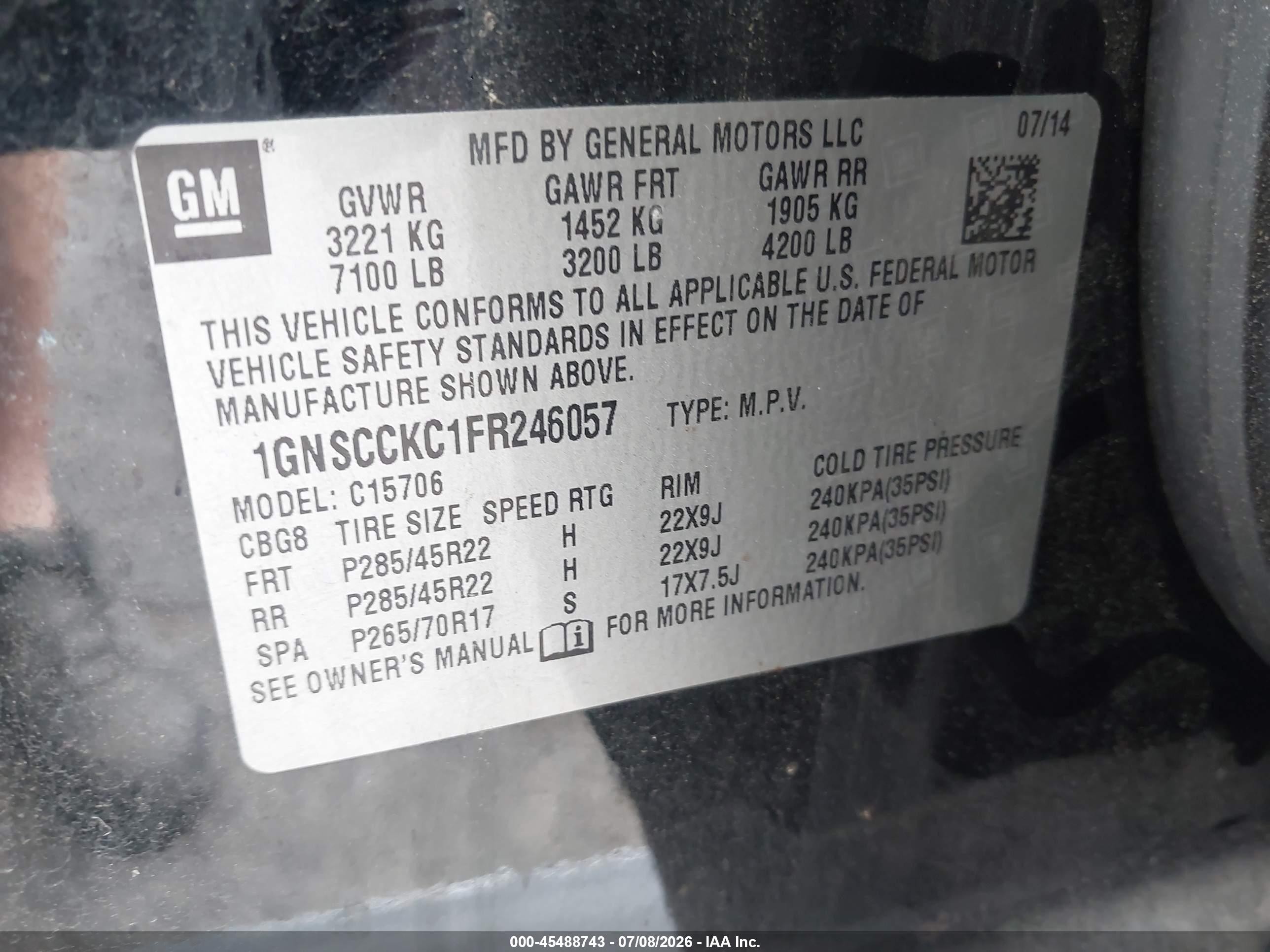 2015 Chevrolet Tahoe Ltz Black vin: 1GNSCCKC1FR246057