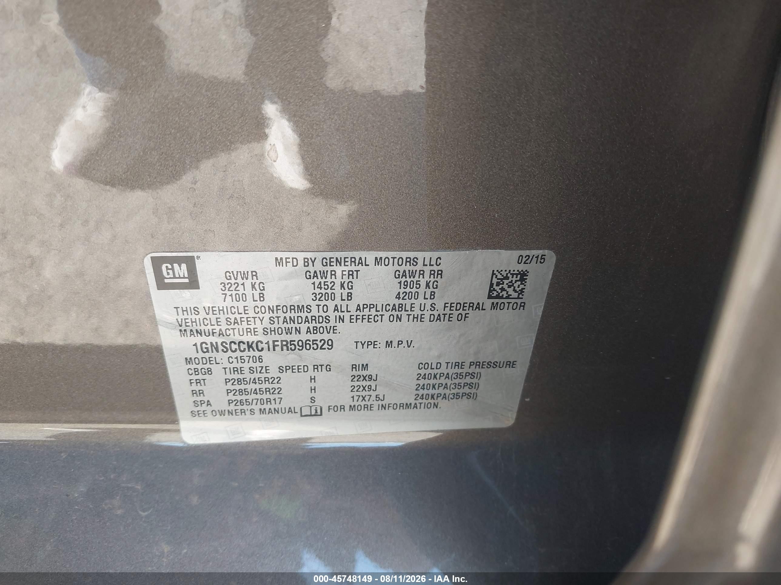 2015 Chevrolet Tahoe Ltz Коричневый vin: 1GNSCCKC1FR596529