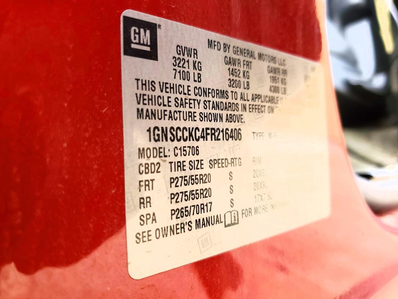 2015 Chevrolet Tahoe C1500 Ltz Red vin: 1GNSCCKC4FR216406