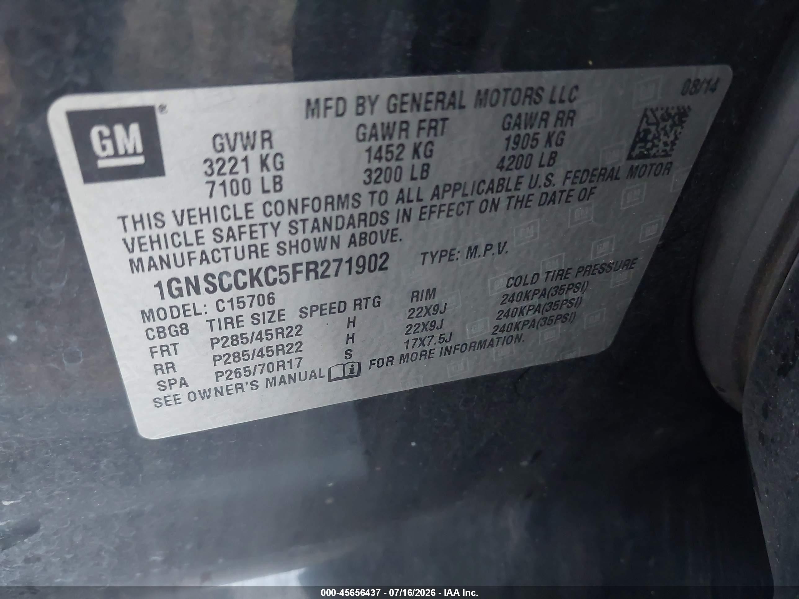 2015 Chevrolet Tahoe Ltz Black vin: 1GNSCCKC5FR271902