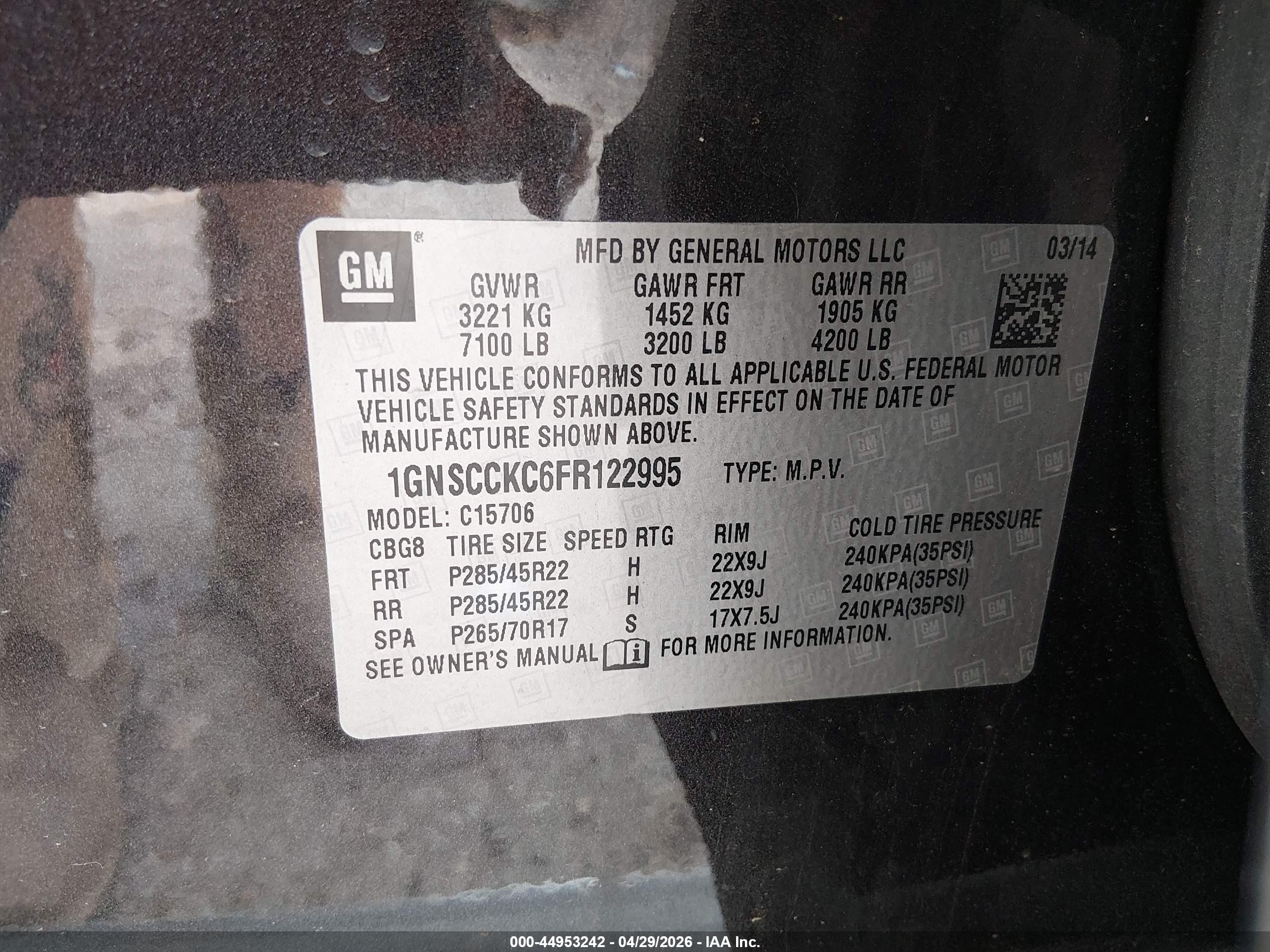 2015 Chevrolet Tahoe Ltz Gray vin: 1GNSCCKC6FR122995