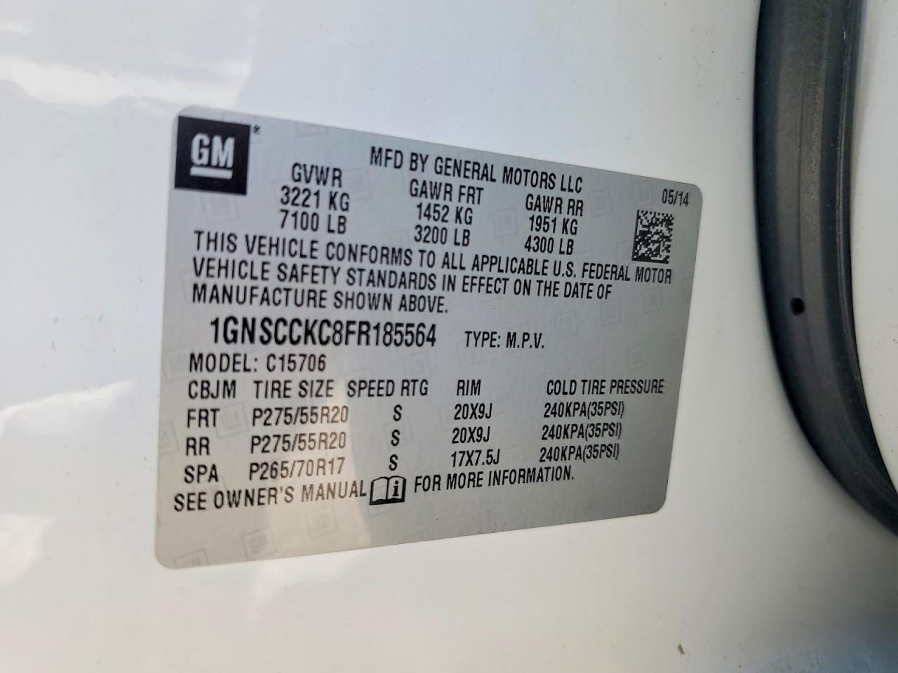 2015 Chevrolet Tahoe C1500 Ltz White vin: 1GNSCCKC8FR185564