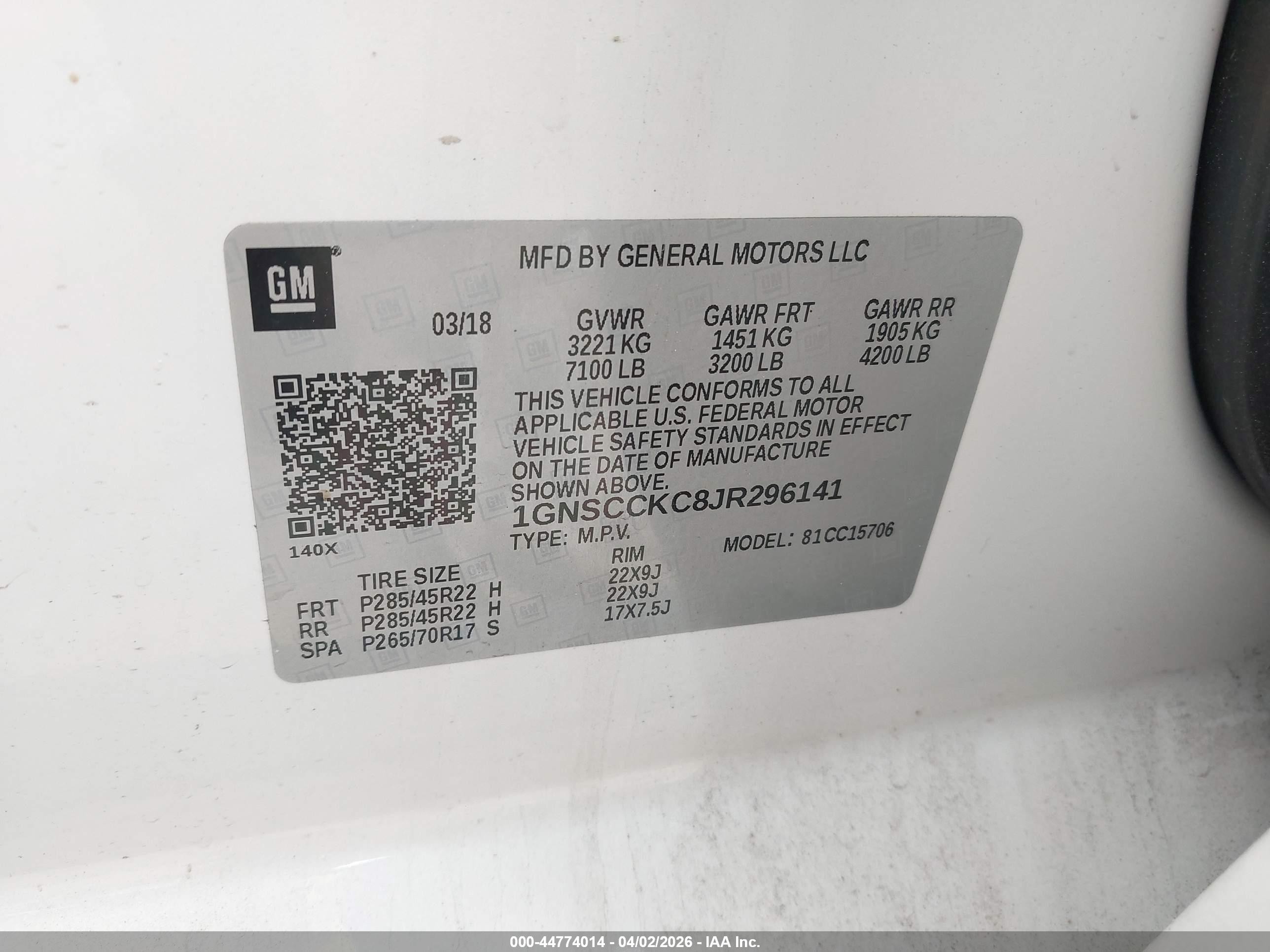 2018 Chevrolet Tahoe Premier White vin: 1GNSCCKC8JR296141