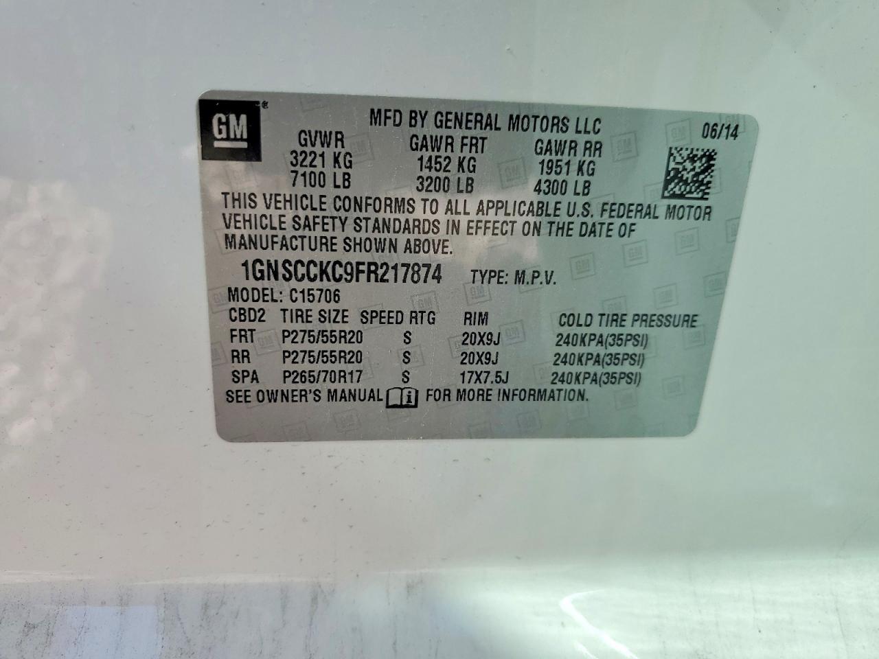 2015 Chevrolet Tahoe C1500 Ltz Белый vin: 1GNSCCKC9FR217874