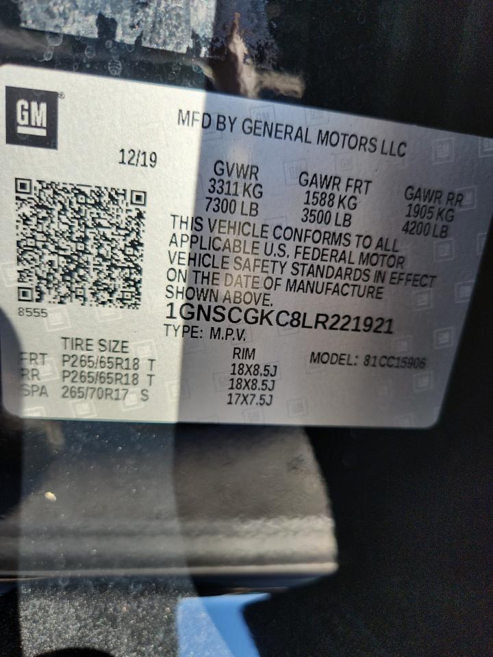 2020 Chevrolet Suburban C1500 Ls Черный vin: 1GNSCGKC8LR221921