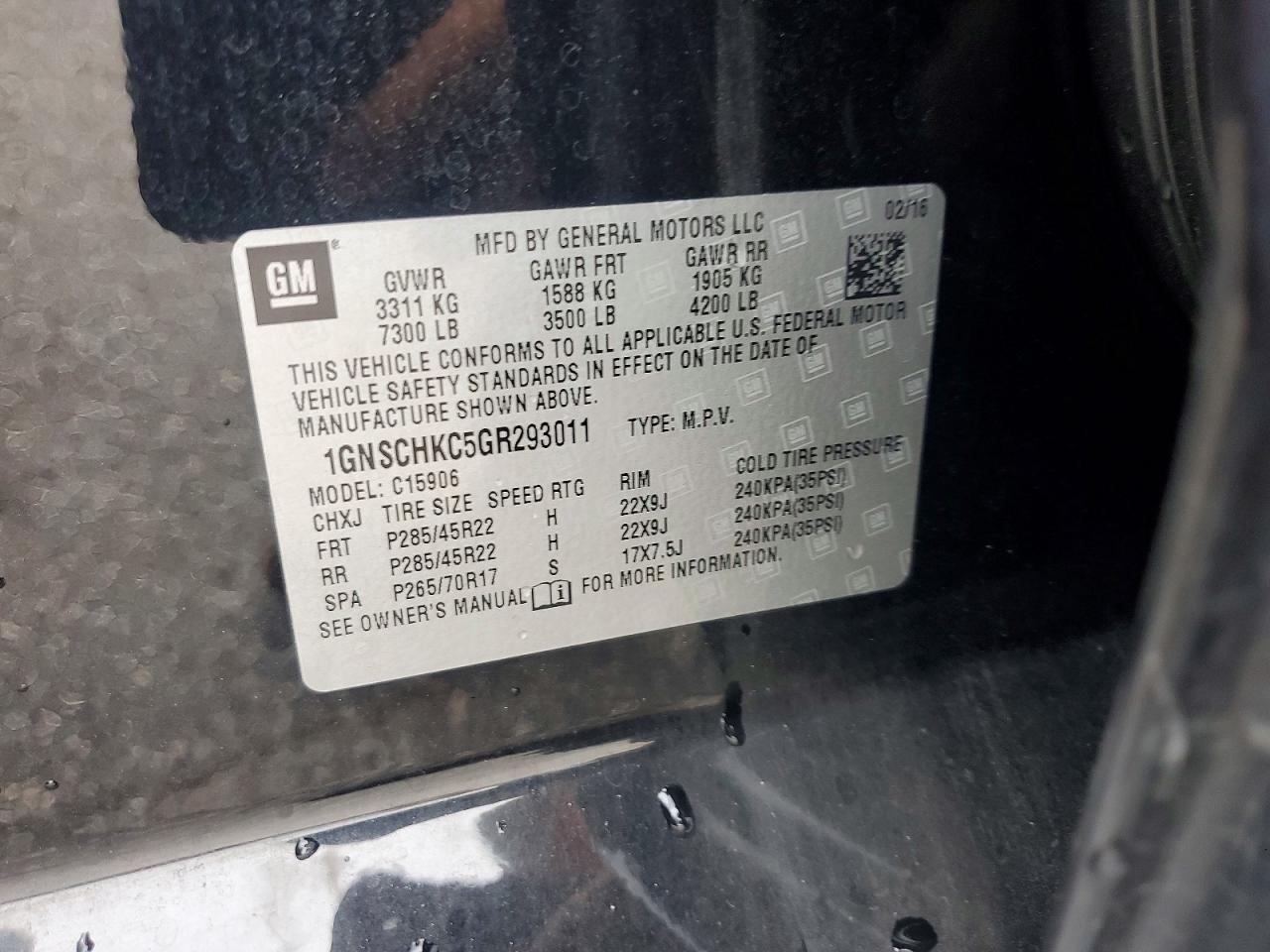 2016 Chevrolet Suburban C1500 Lt Black vin: 1GNSCHKC5GR293011