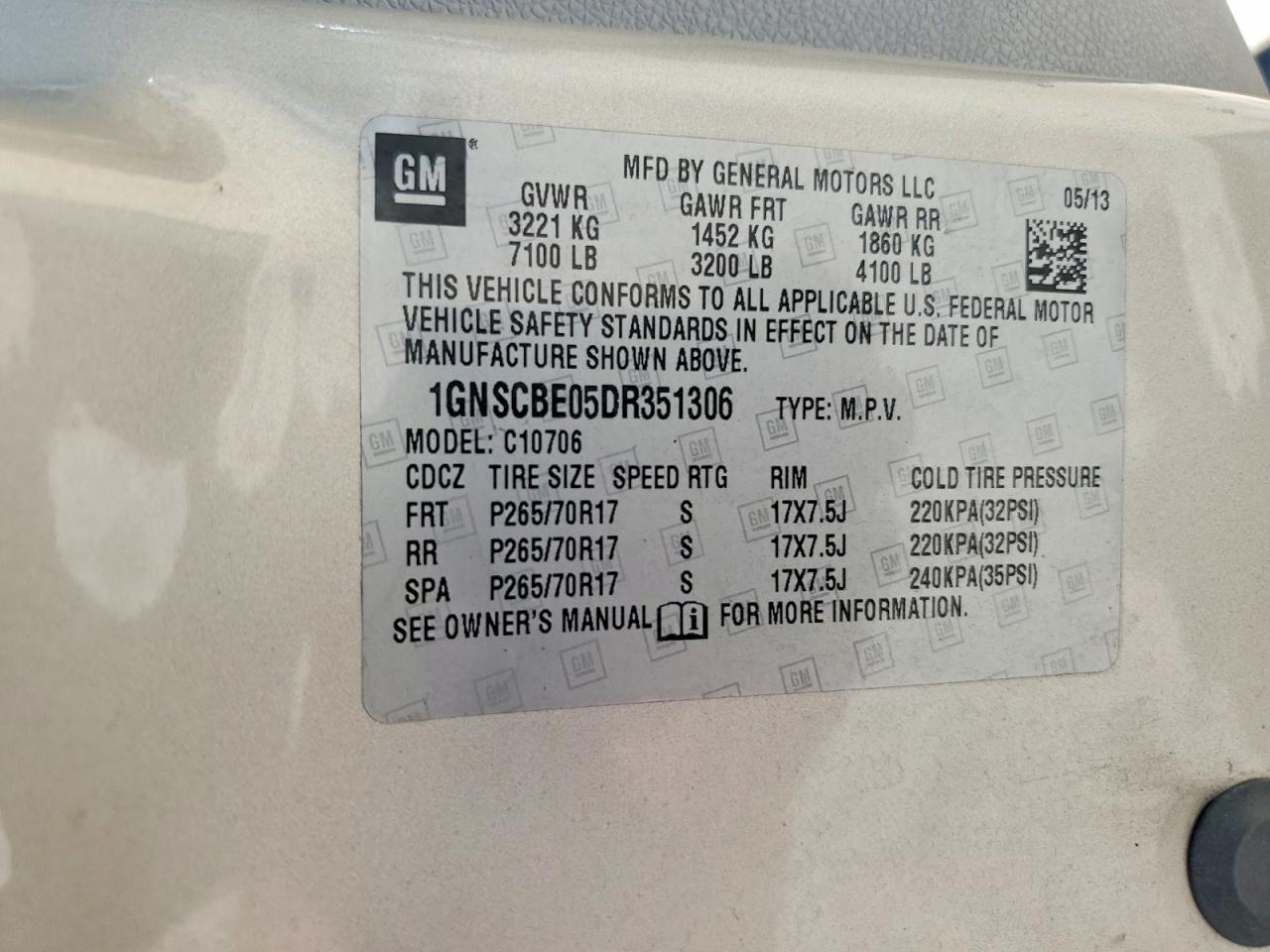 2013 Chevrolet Suburban C1500 Lt Tan vin: 1GNSCJE03DR153009