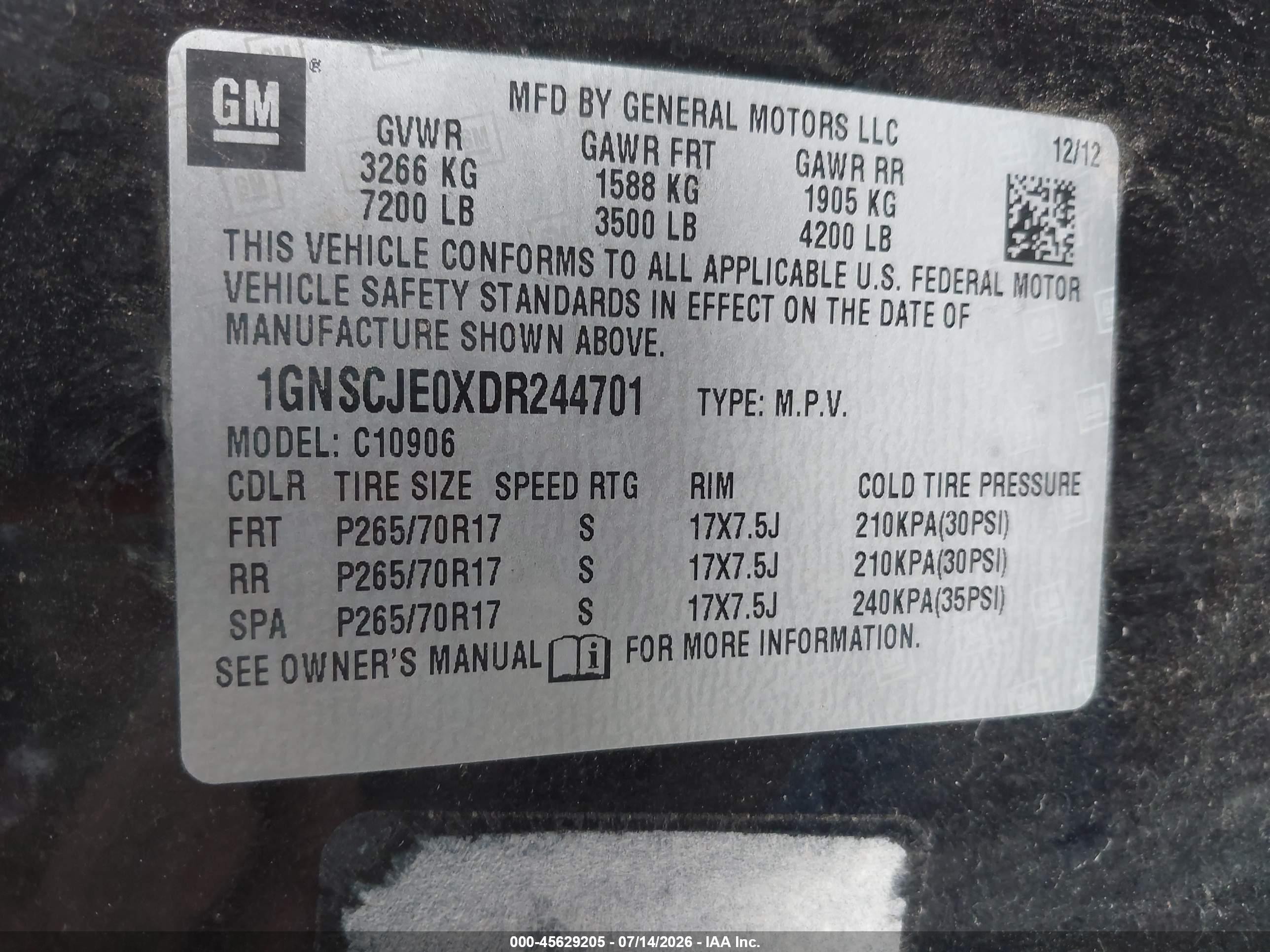 2013 Chevrolet Suburban Lt Black vin: 1GNSCJE0XDR244701