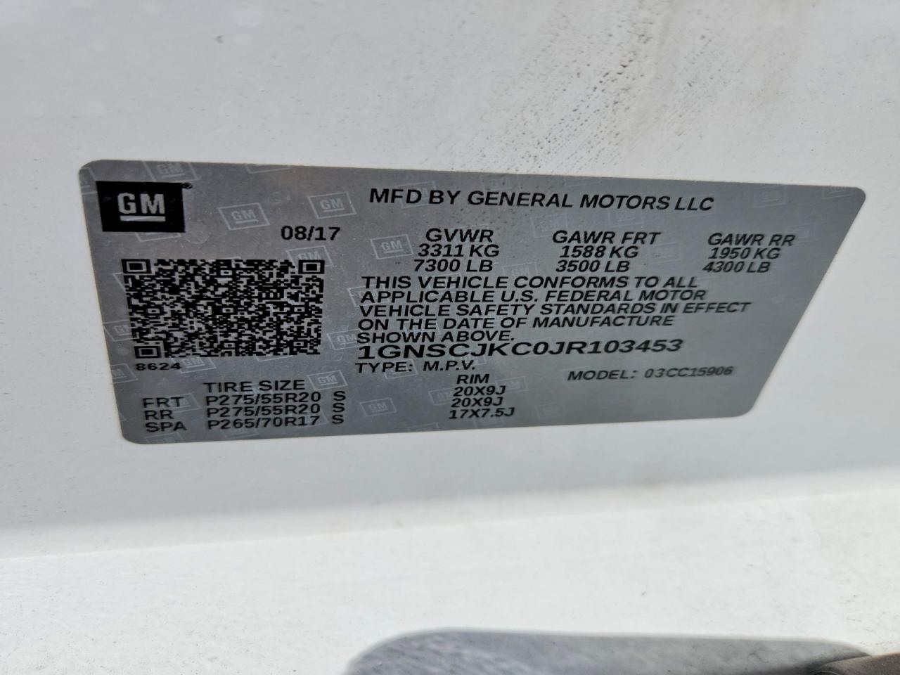 2018 Chevrolet Suburban C1500 Premier White vin: 1GNSCJKC0JR103453