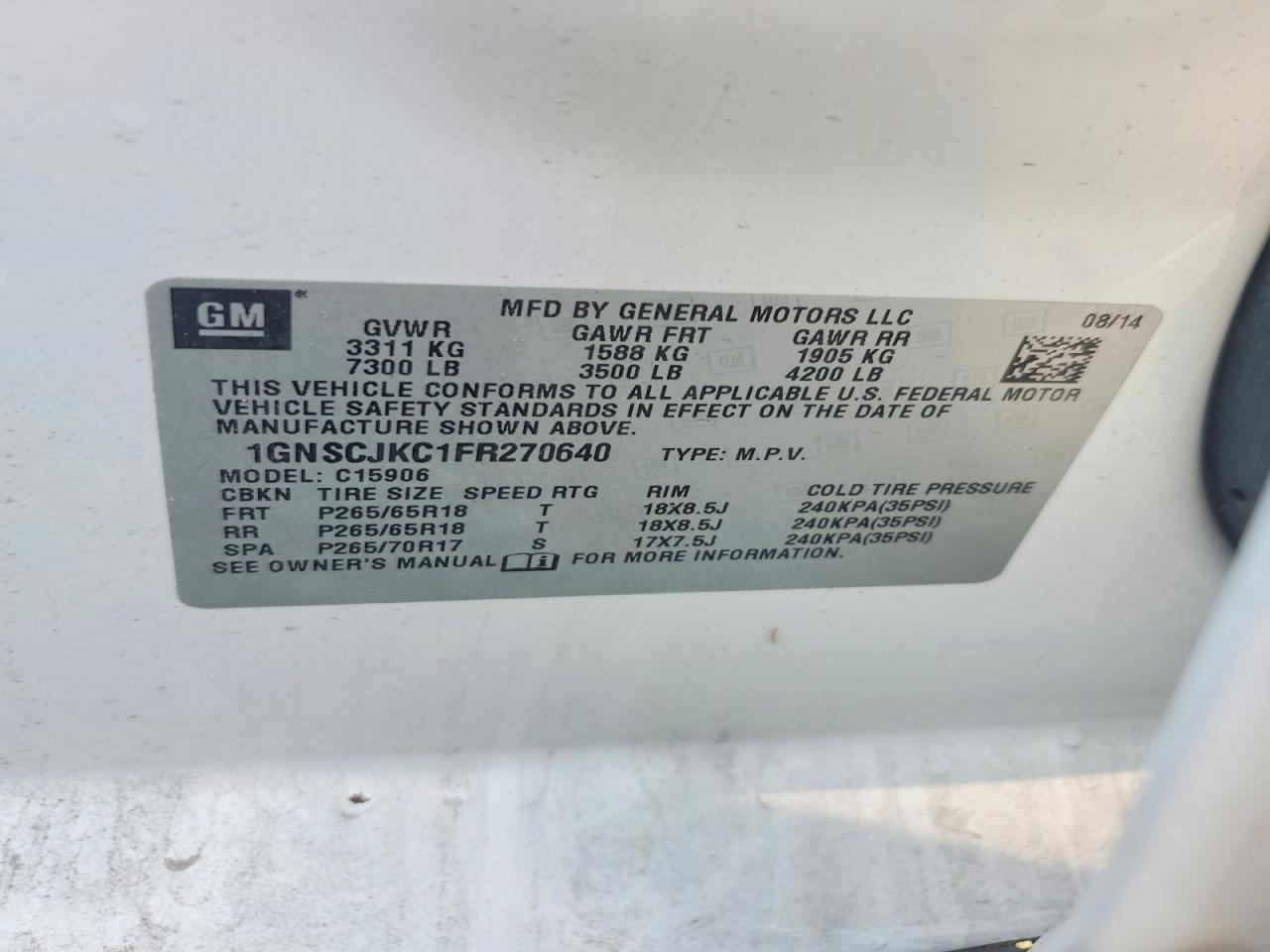 2015 Chevrolet Suburban C1500 Lt White vin: 1GNSCJKC1FR270640