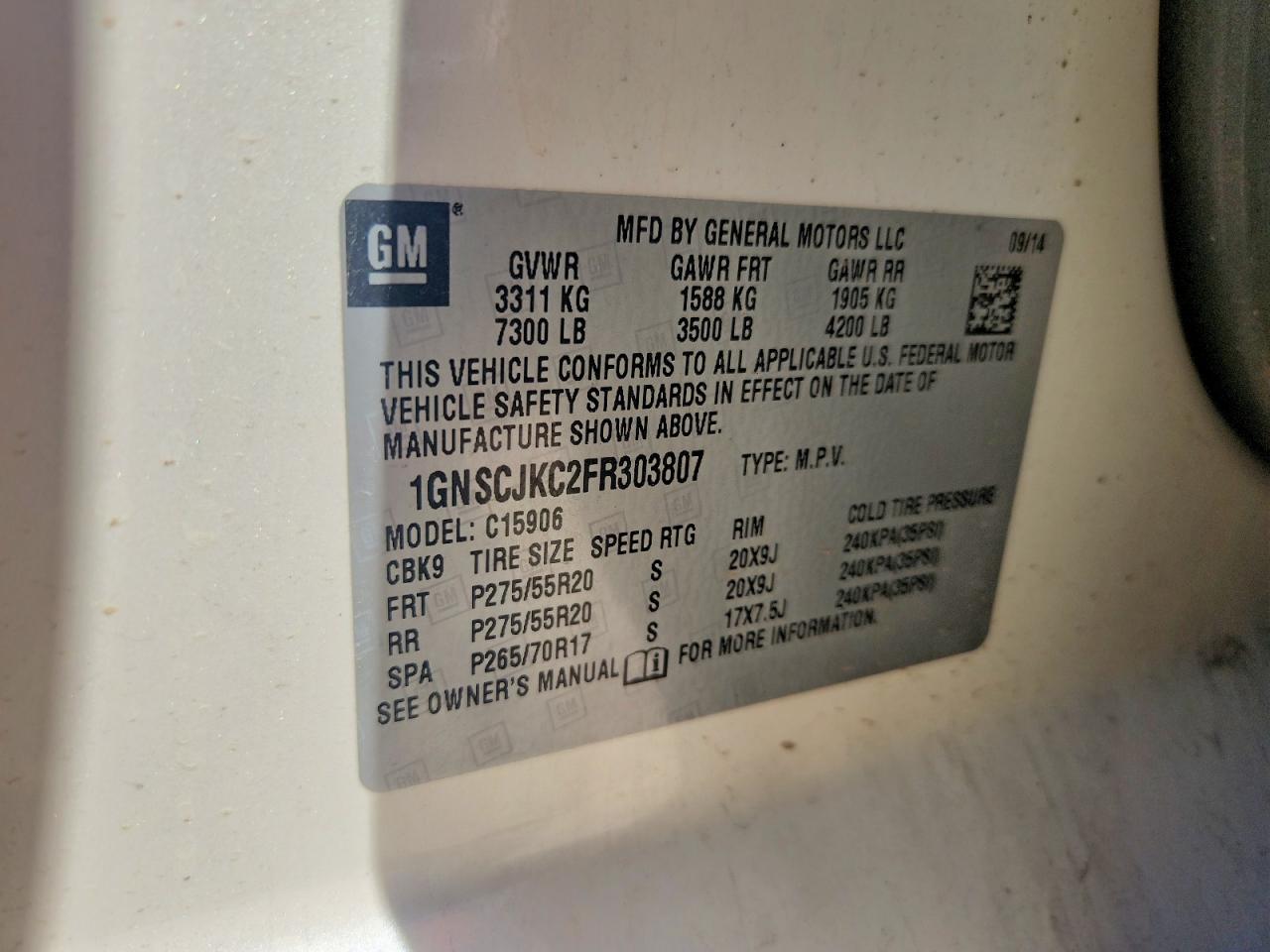 2015 Chevrolet Suburban C1500 Lt White vin: 1GNSCJKC2FR303807