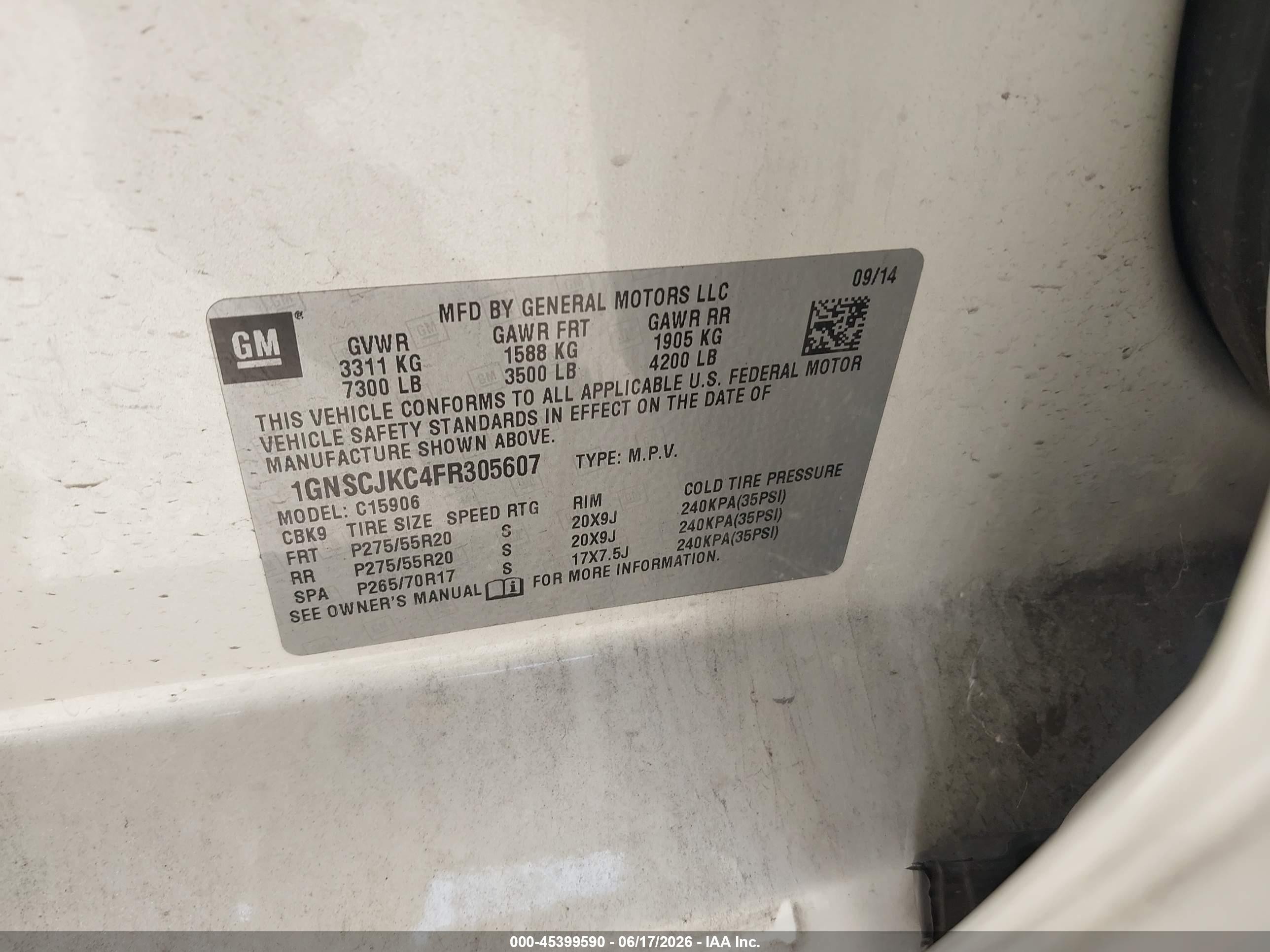 2015 Chevrolet Suburban Lt White vin: 1GNSCJKC4FR305607