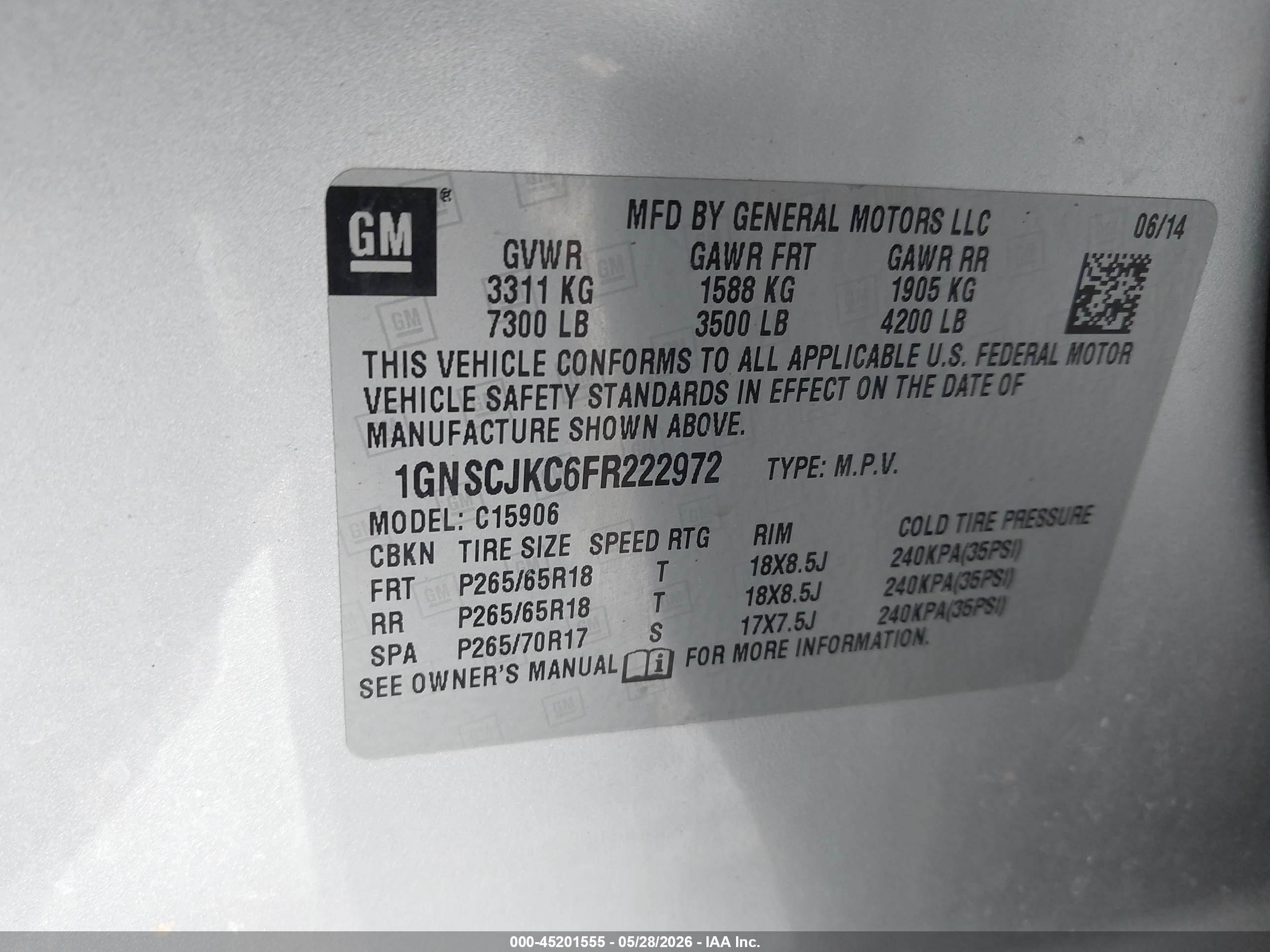 2015 Chevrolet Suburban 1500 Lt Silver vin: 1GNSCJKC6FR222972