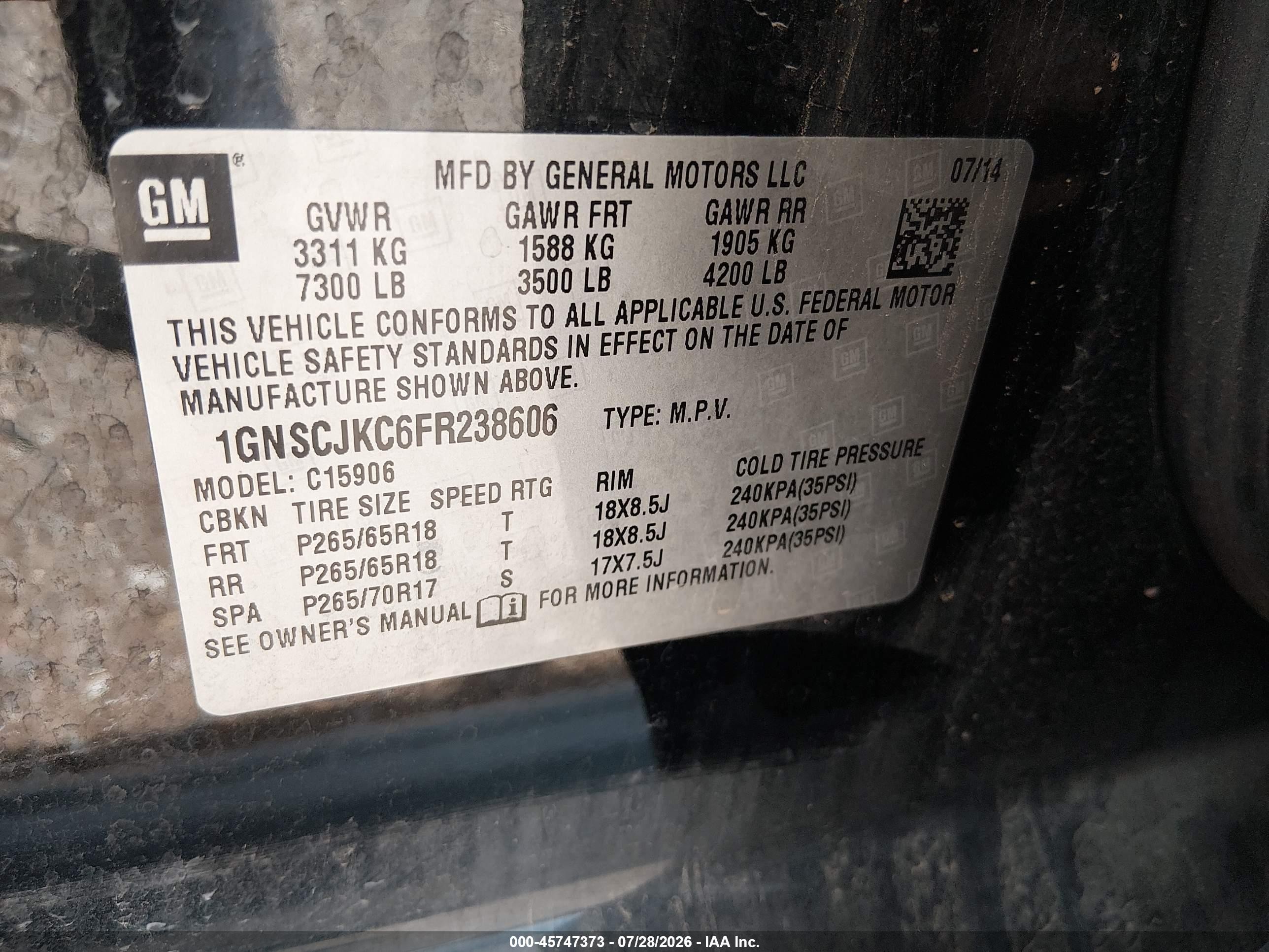 2015 Chevrolet Suburban Lt Black vin: 1GNSCJKC6FR238606